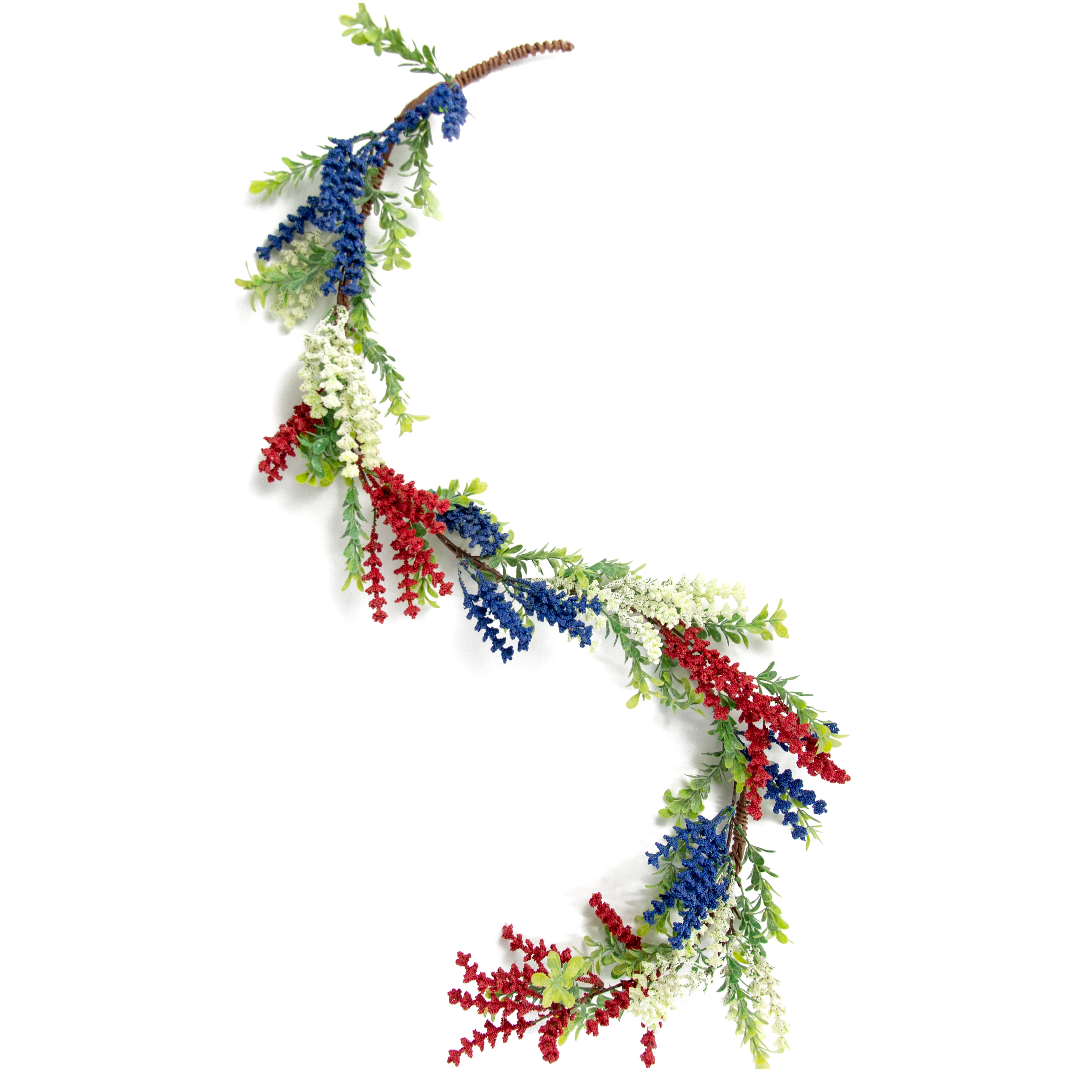 4' Heather with Boxwood Garland: Red, White, Blue detail photo 3