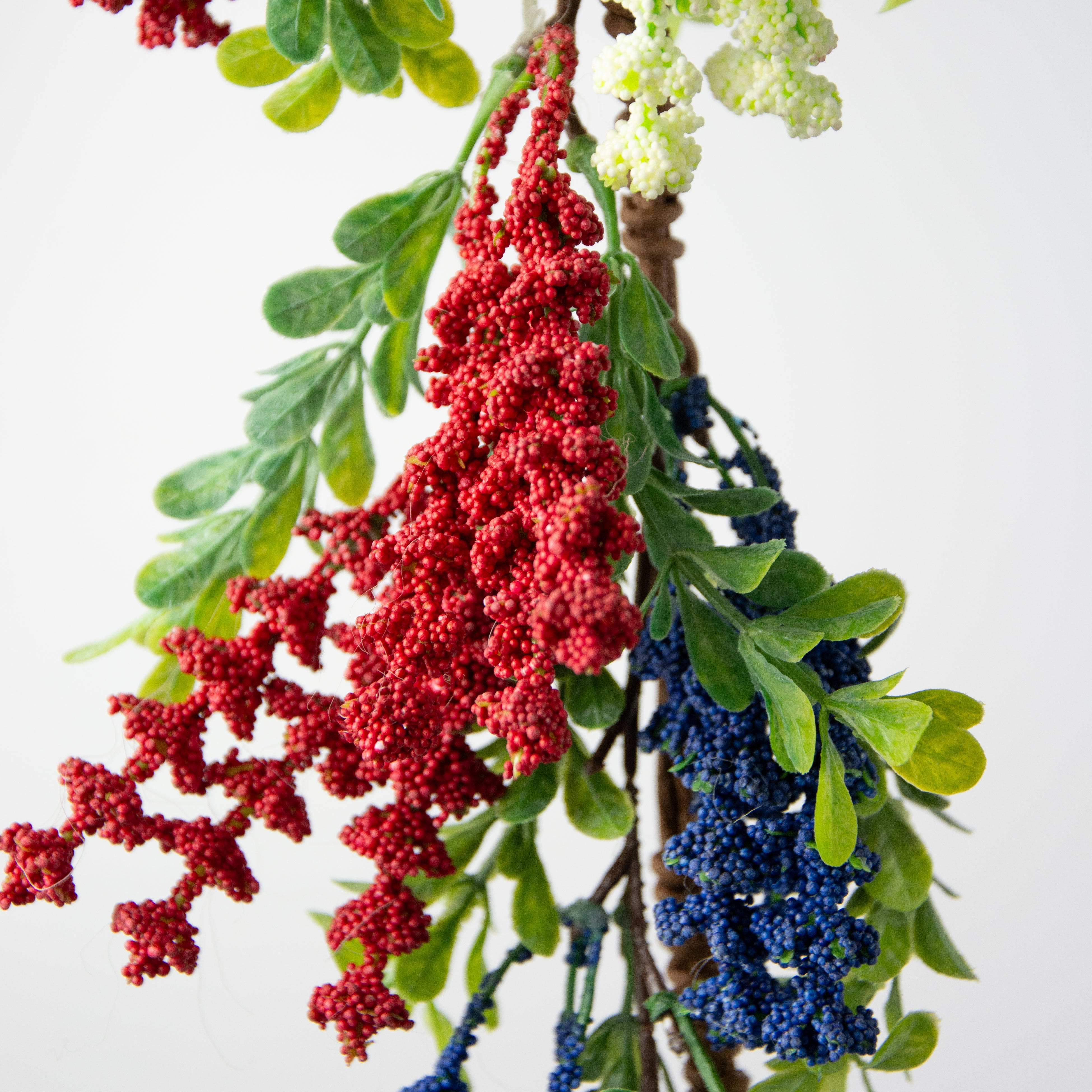 4' Heather with Boxwood Garland: Red, White, Blue detail photo 4
