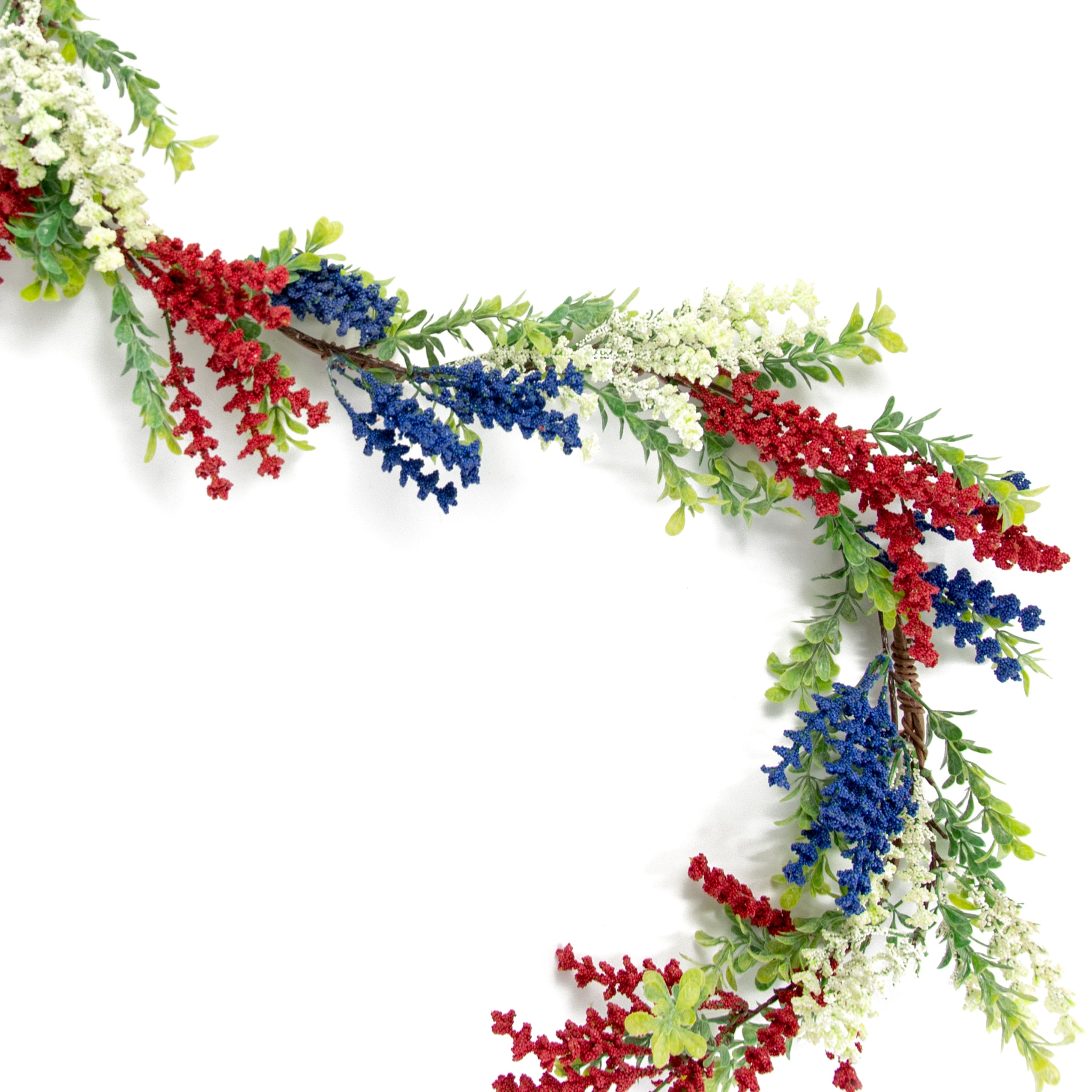 4' Heather with Boxwood Garland: Red, White, Blue Item Number: 31211