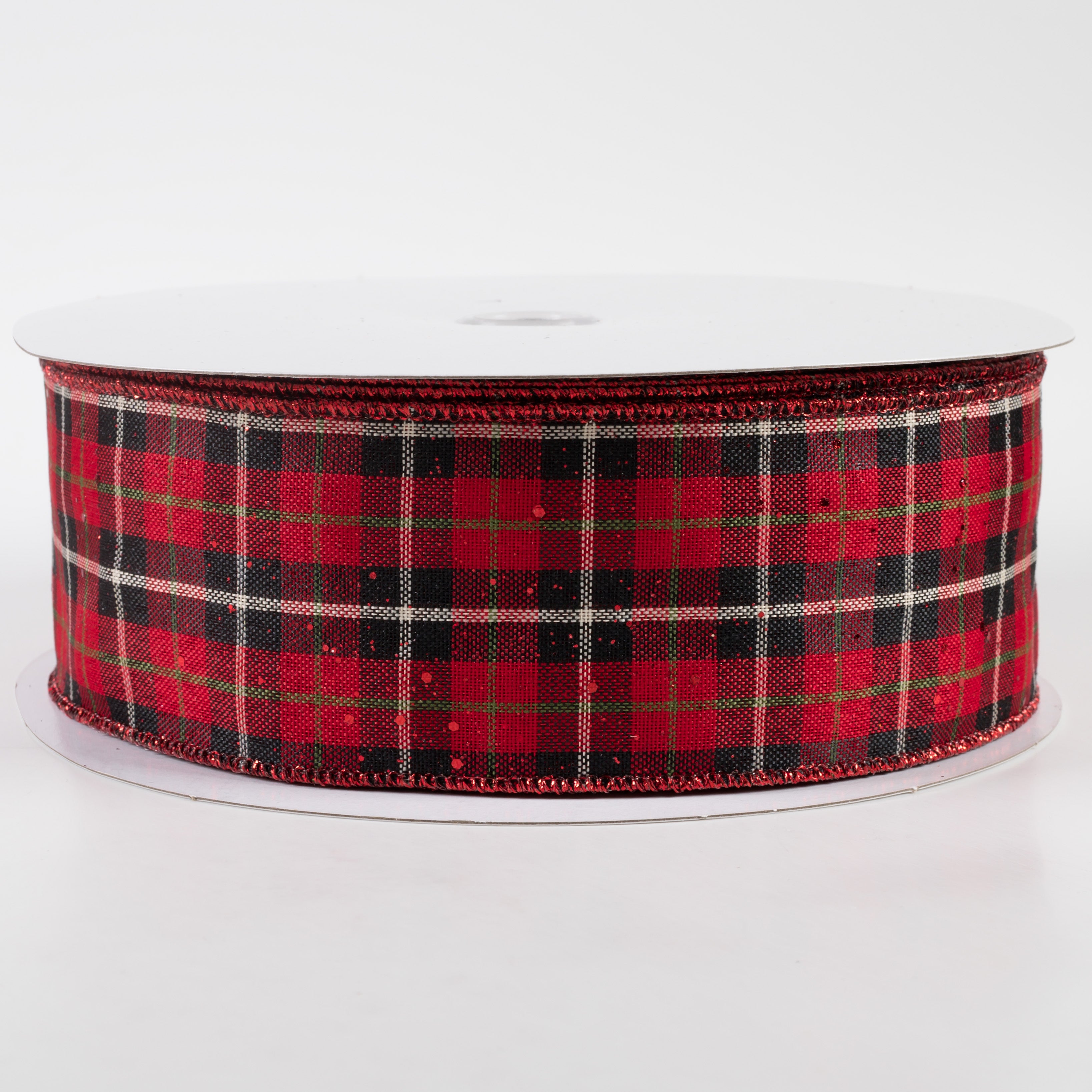 2.5" Hex Glitter Modern Tartan Plaid Ribbon: Red (50 Yards) Item Number: 878-40-247