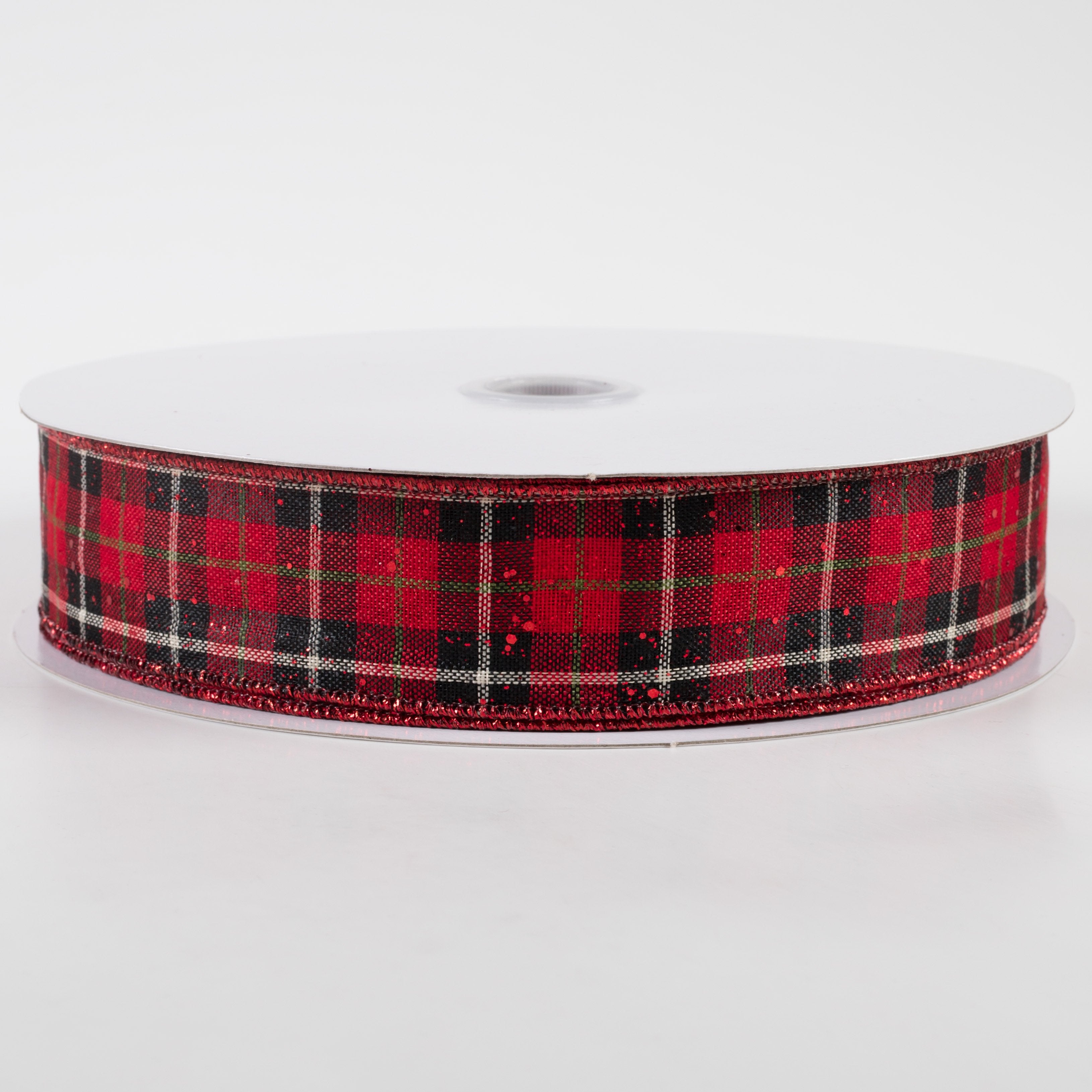 1.5" Hex Glitter Modern Tartan Plaid Ribbon: Red (50 Yards) Item Number: 878-09-247