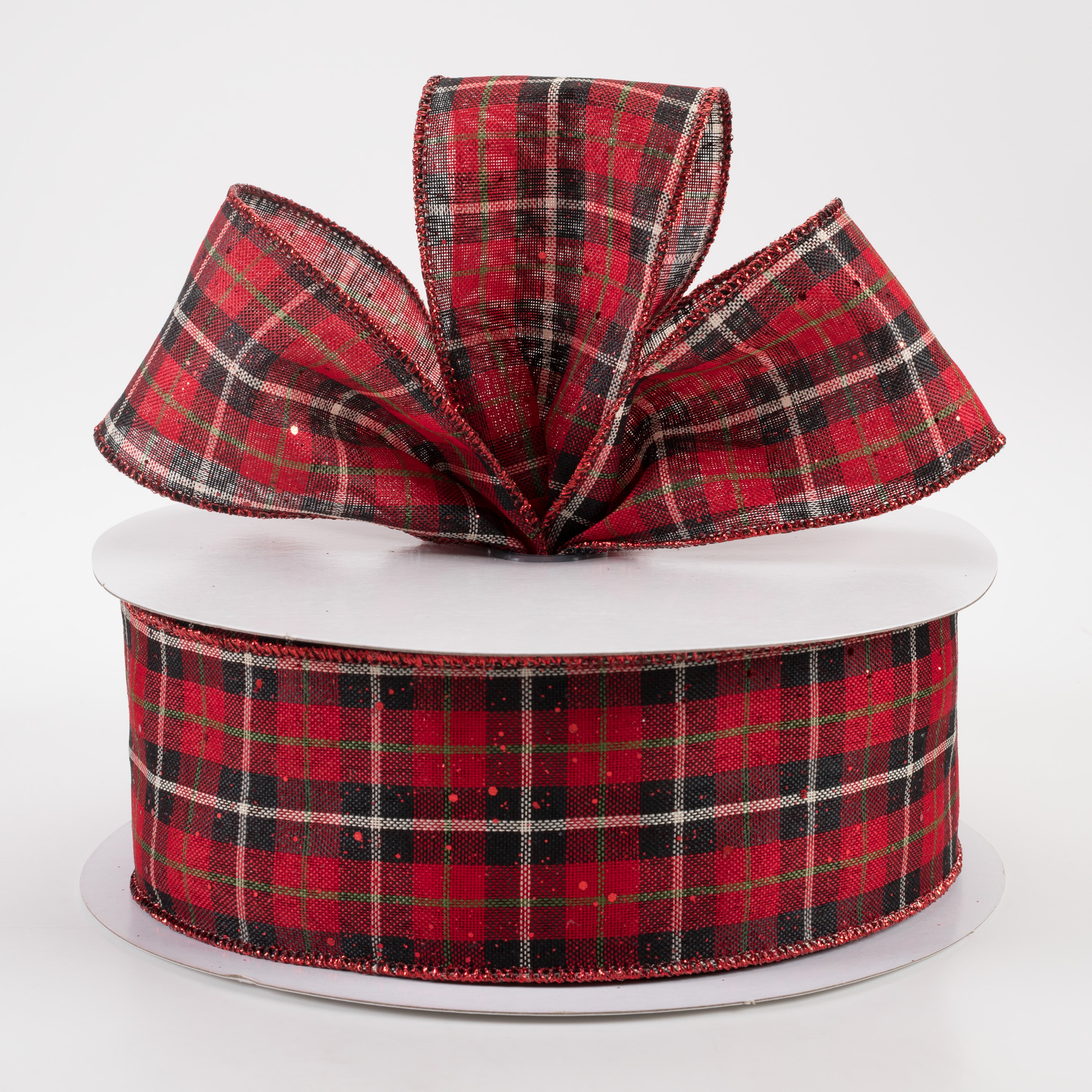 2.5" Hex Glitter Modern Tartan Plaid Ribbon: Red (50 Yards) Lifestyle Photo