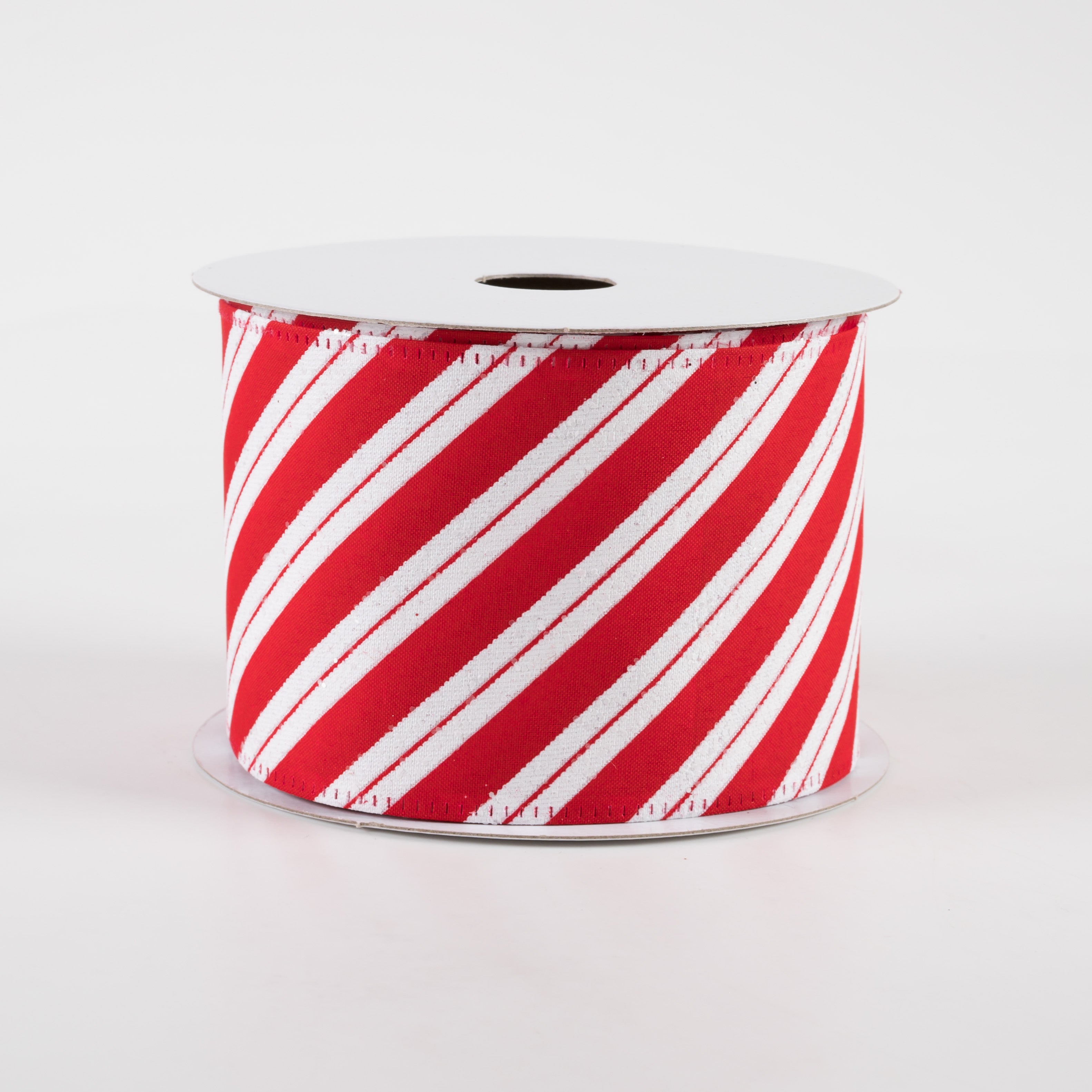 2.5" Hex Glitter Satin Candy Cane Stripes Ribbon (10 Yards)