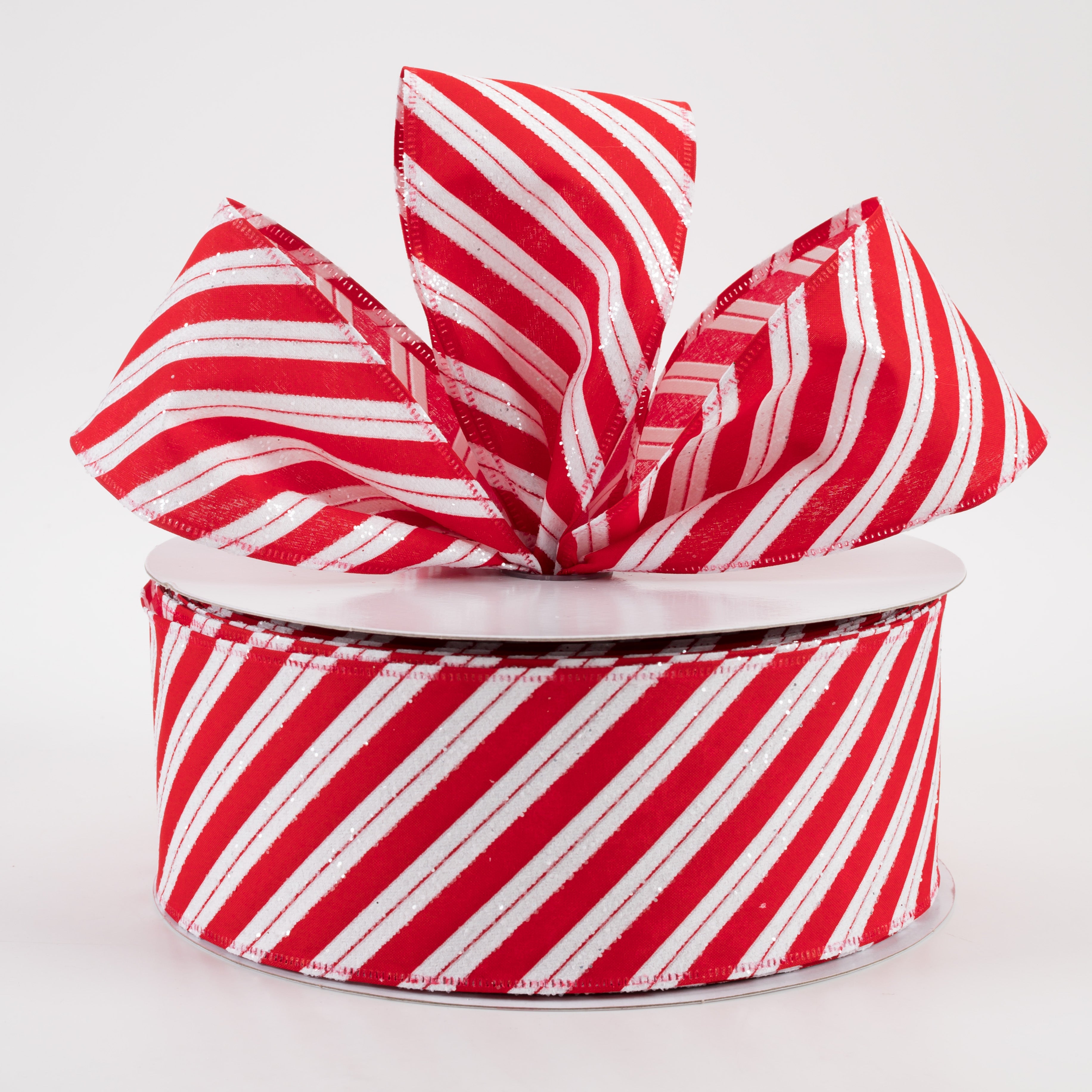 2.5" Hex Glitter Satin Candy Cane Stripes Ribbon (50 Yards) Lifestyle Photo