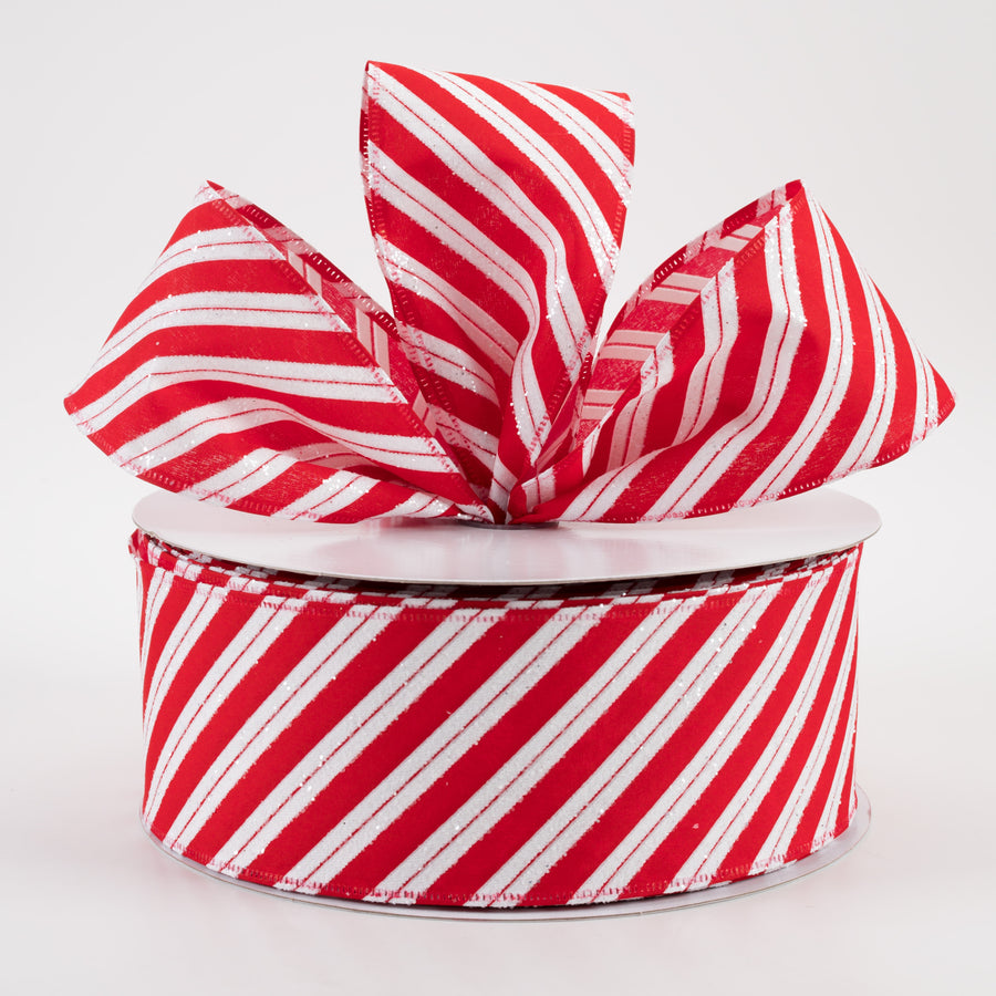 2.5" Hex Glitter Satin Candy Cane Stripes Ribbon (50 Yards) Lifestyle Photo