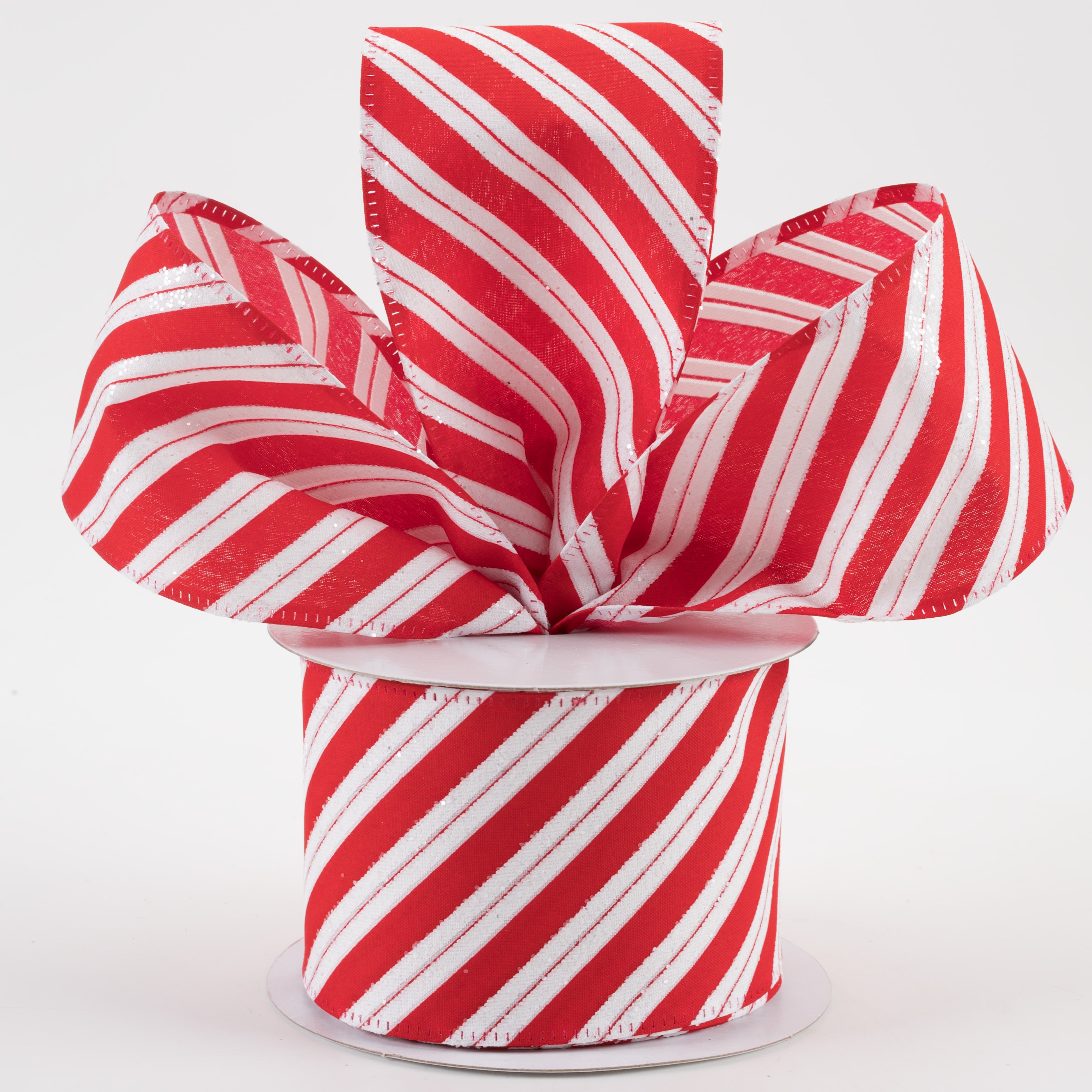 2.5" Hex Glitter Satin Candy Cane Stripes Ribbon (10 Yards) Lifestyle Photo