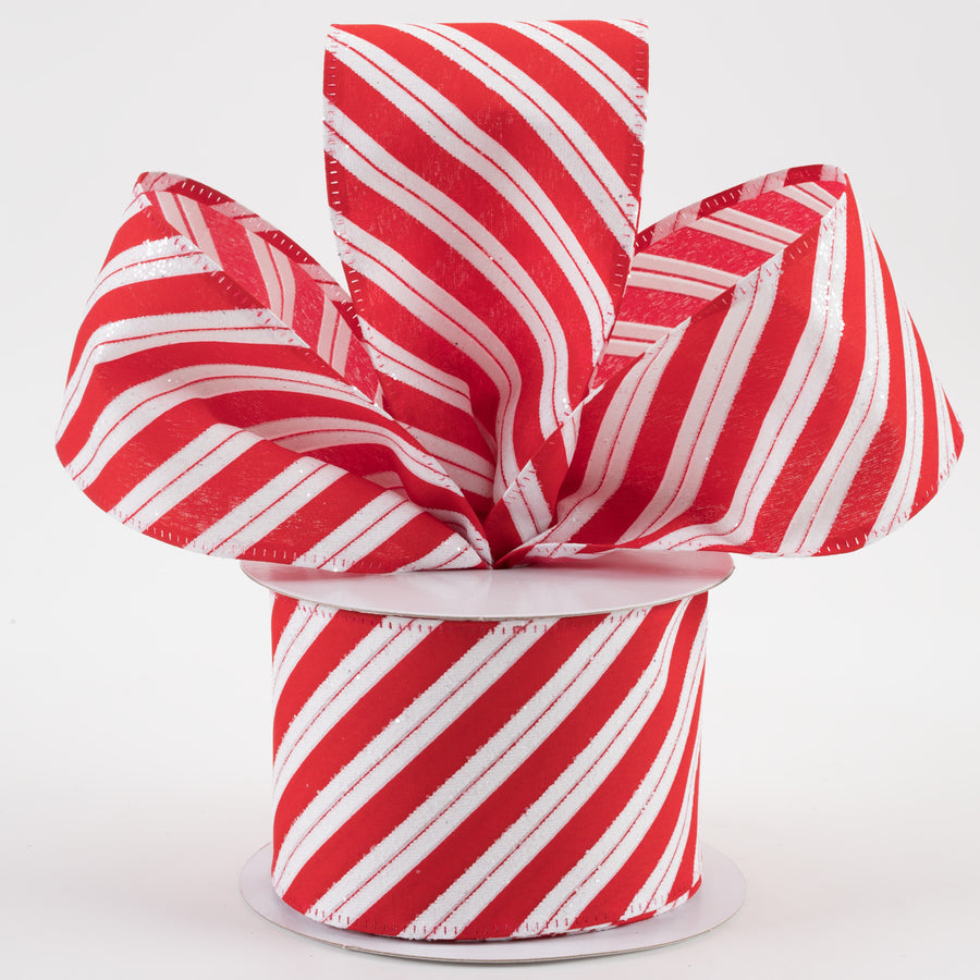 2.5" Hex Glitter Satin Candy Cane Stripes Ribbon (10 Yards) Lifestyle Photo