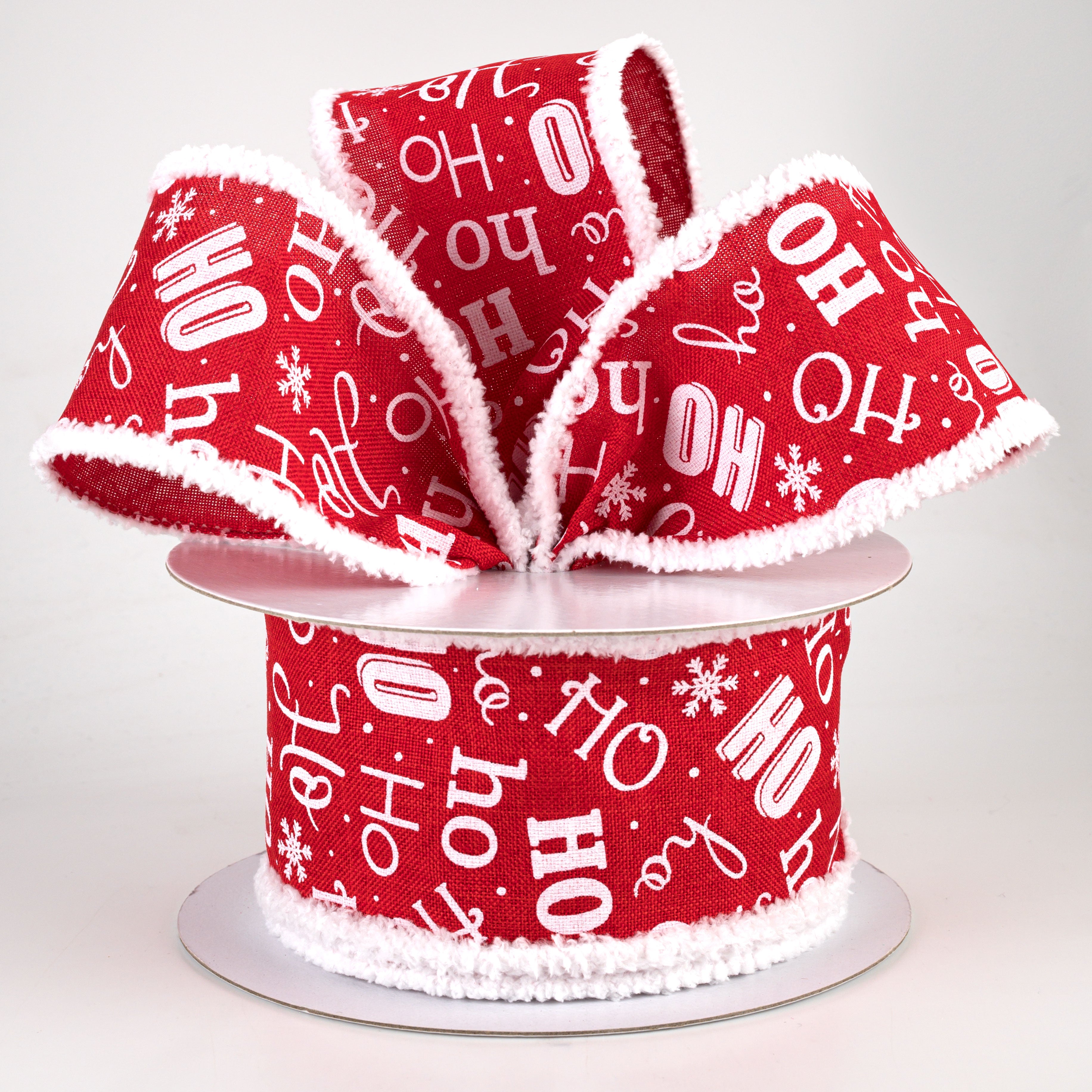 2.5" Ho Ho Ho Fuzzy Edge Ribbon: Red & White (10 Yards) Lifestyle Photo