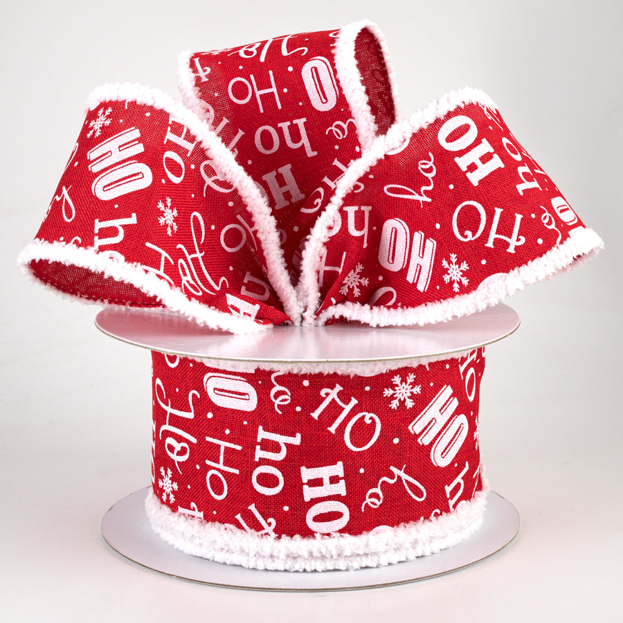 2.5" Ho Ho Ho Fuzzy Edge Ribbon: Red & White (10 Yards) Lifestyle Photo