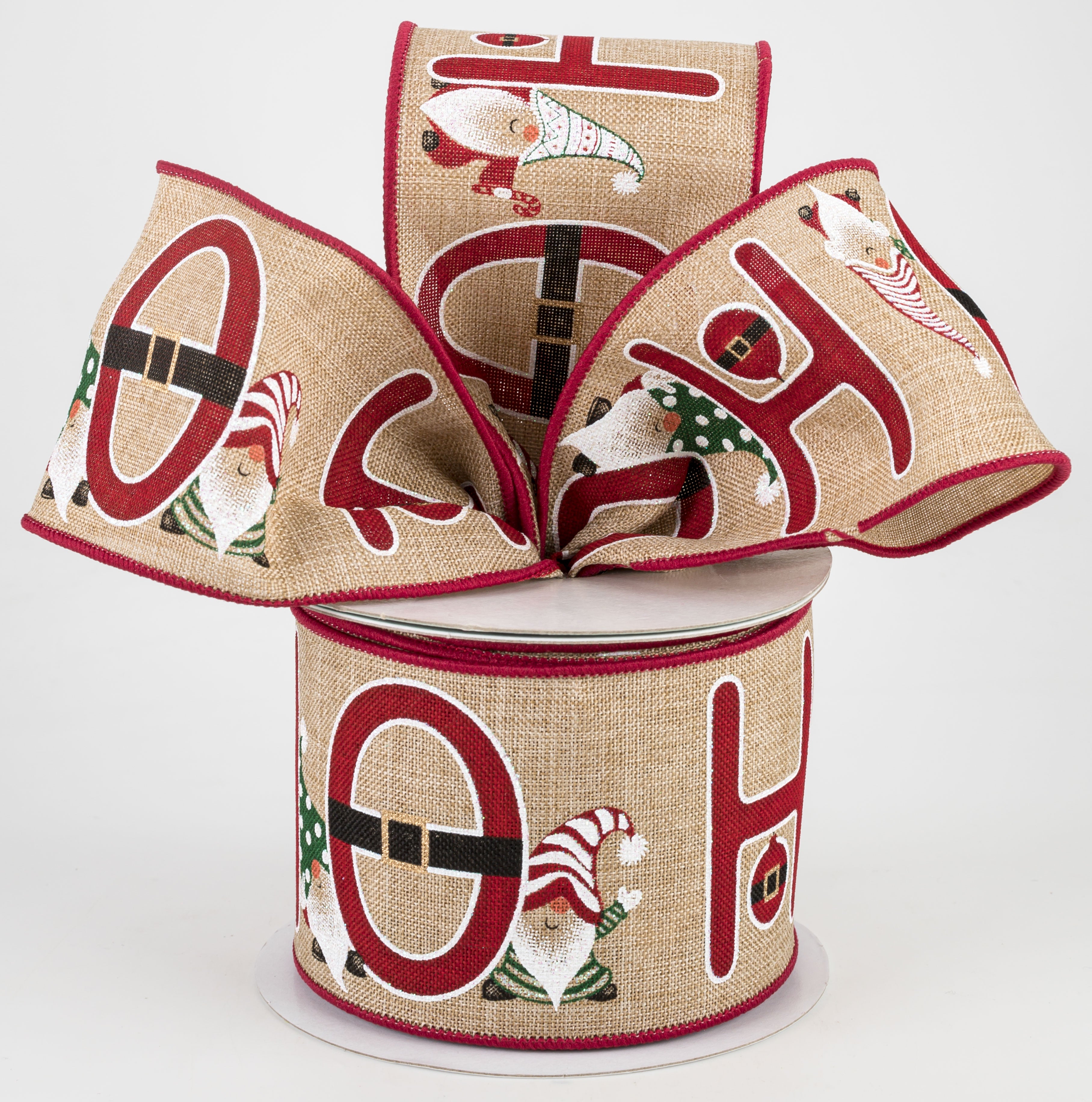 2.5" Ho Ho Ho Gnomes Ribbon: Light Beige (10 Yards) Lifestyle Photo