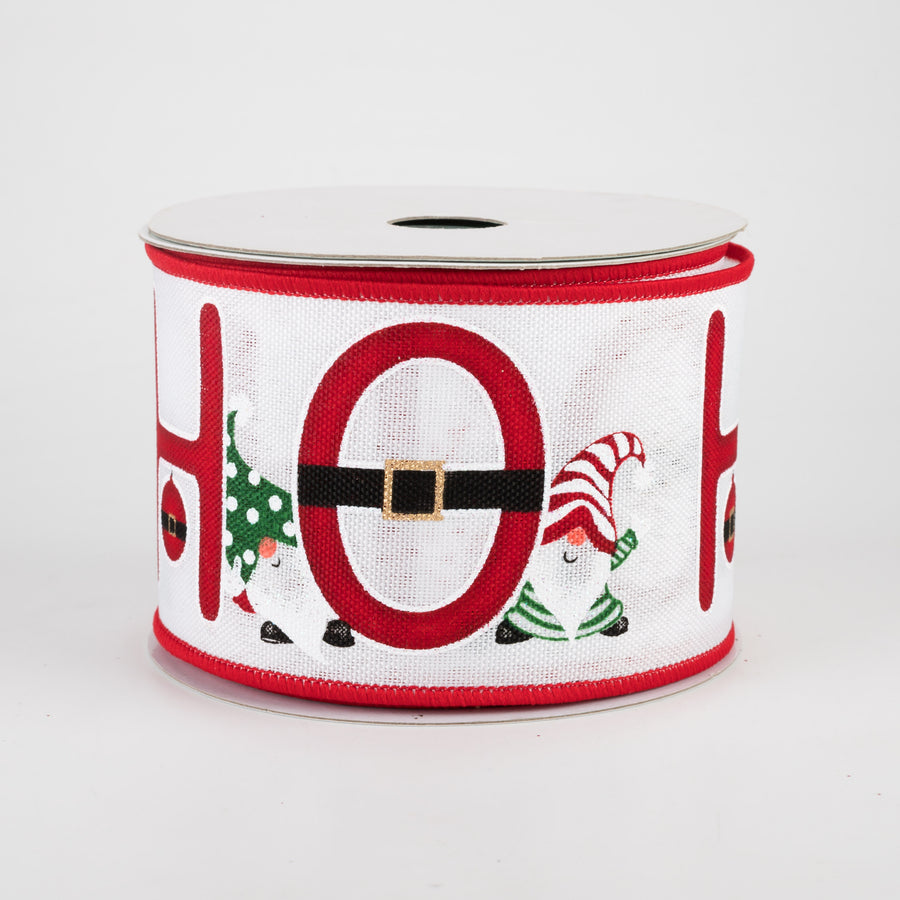2.5" Ho Ho Ho Gnomes Ribbon: White (10 Yards)