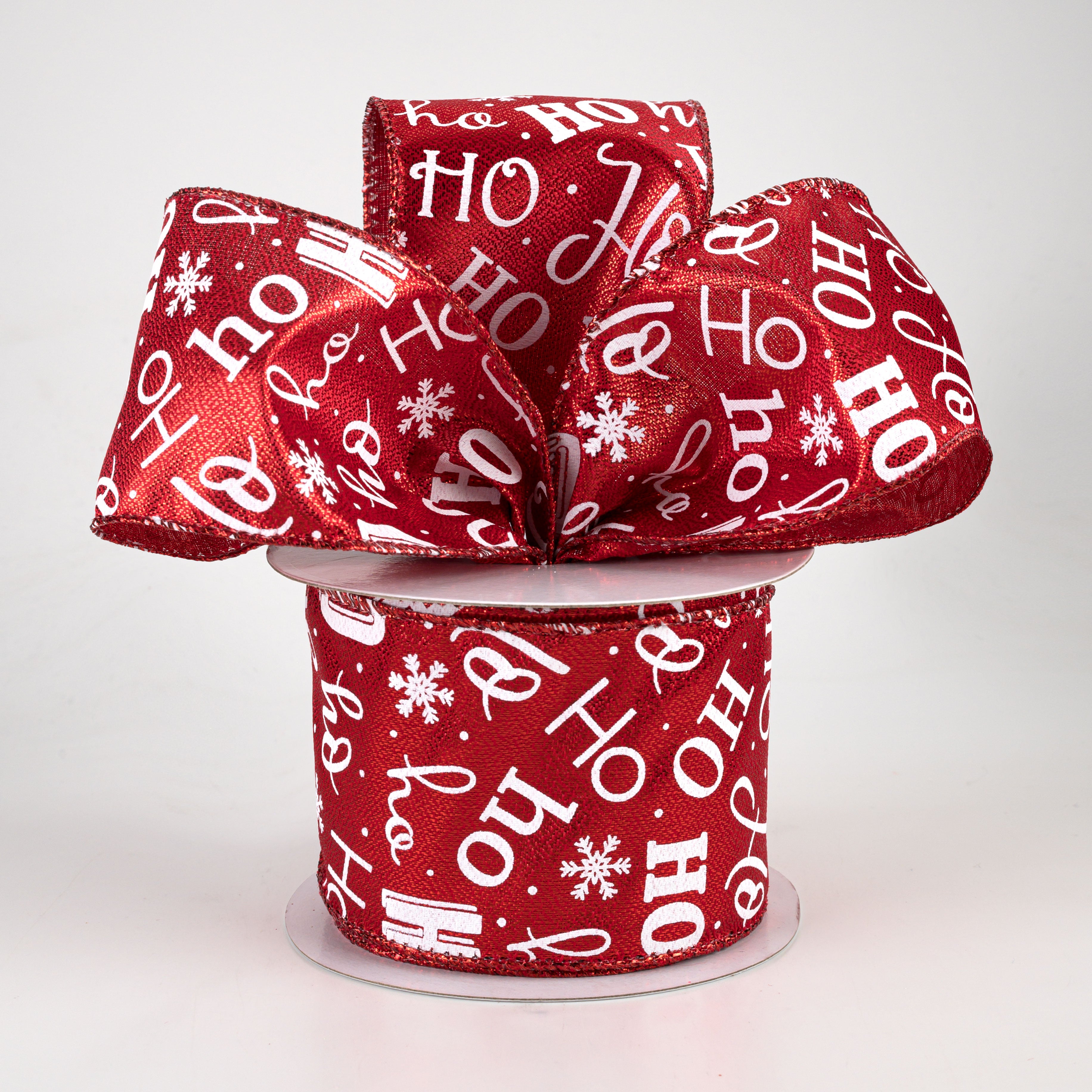 2.5" Ho Ho Ho Metallic Ribbon: Red & White (10 Yards) Lifestyle Photo