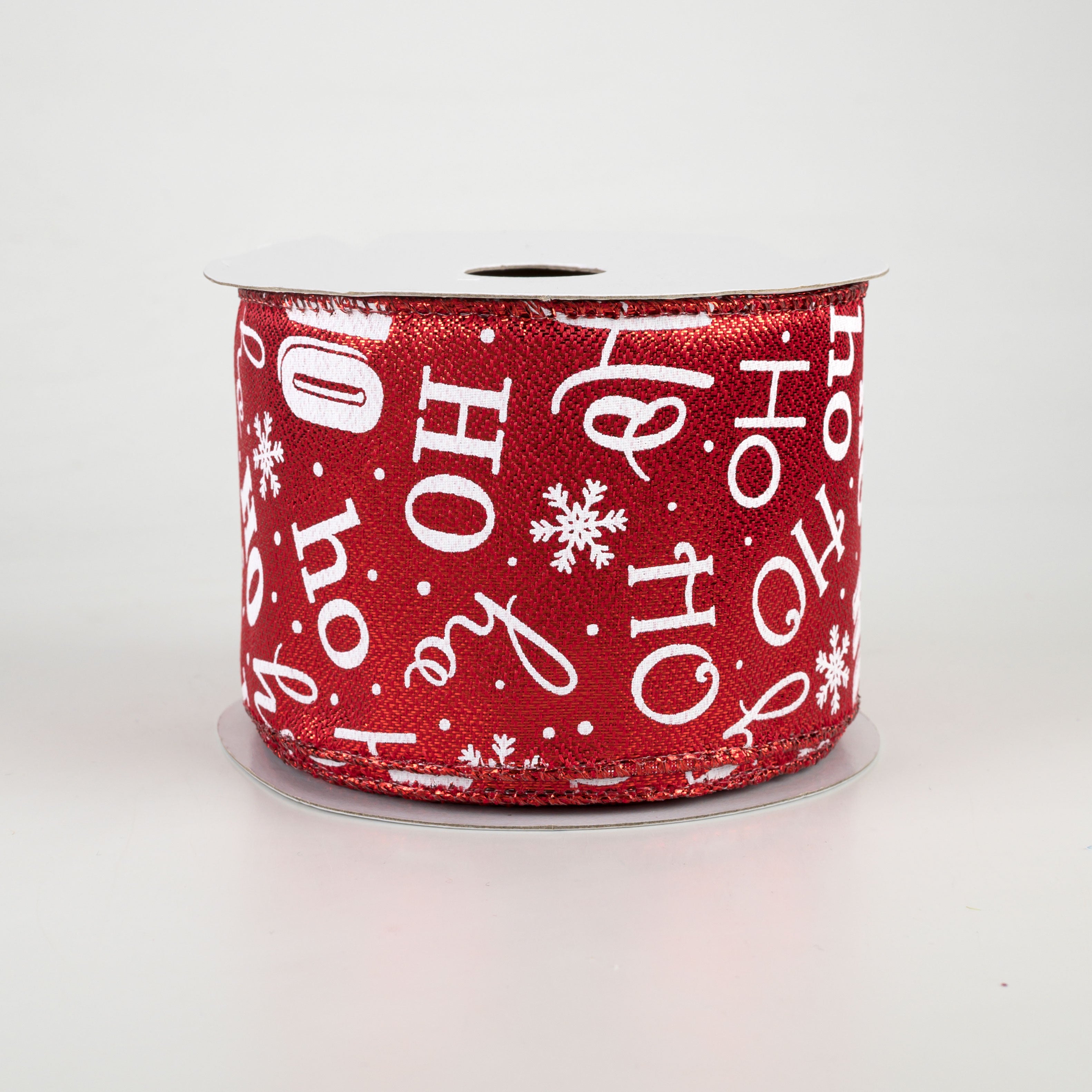 2.5" Ho Ho Ho Metallic Ribbon: Red & White (10 Yards)
