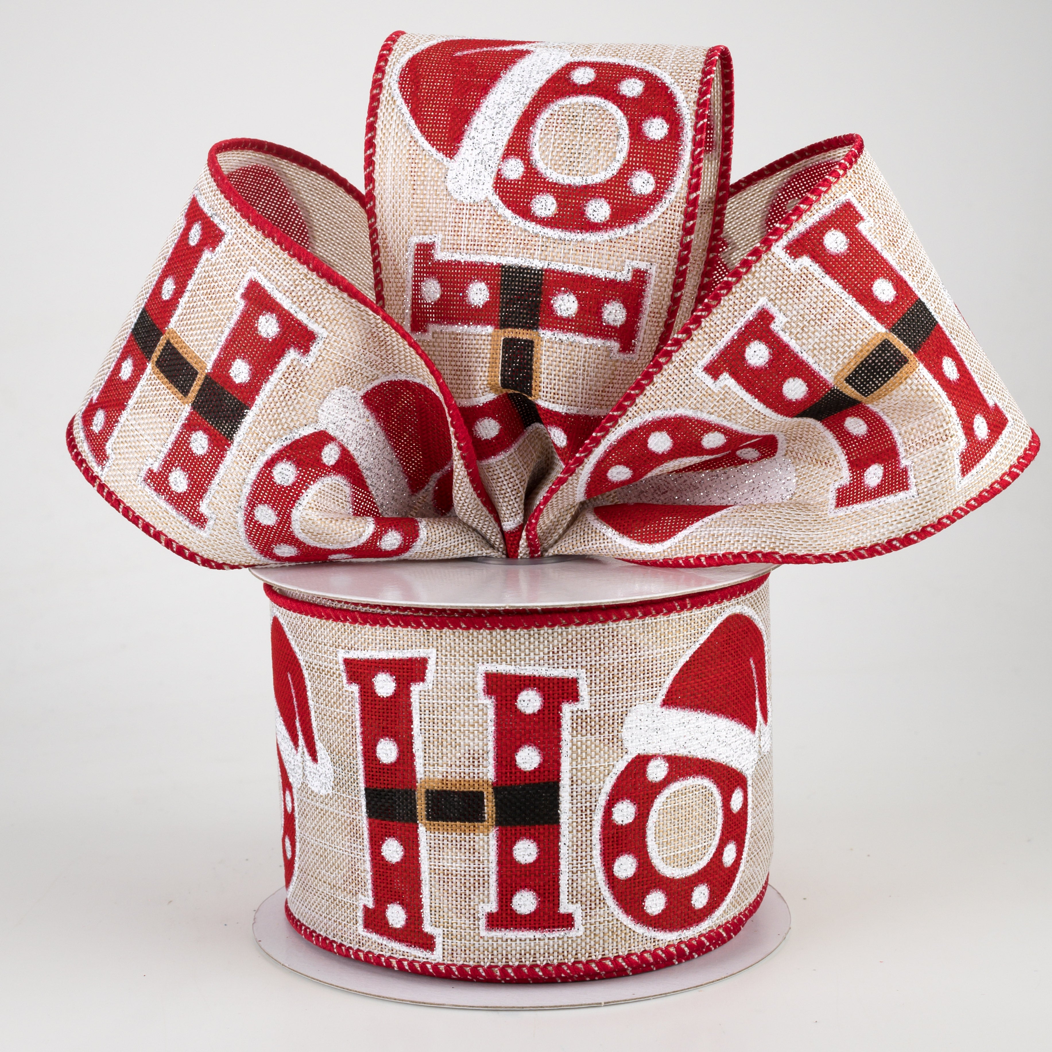 2.5" Ho Ho Ho Santa Hat Letters Ribbon (10 Yards) Lifestyle Photo