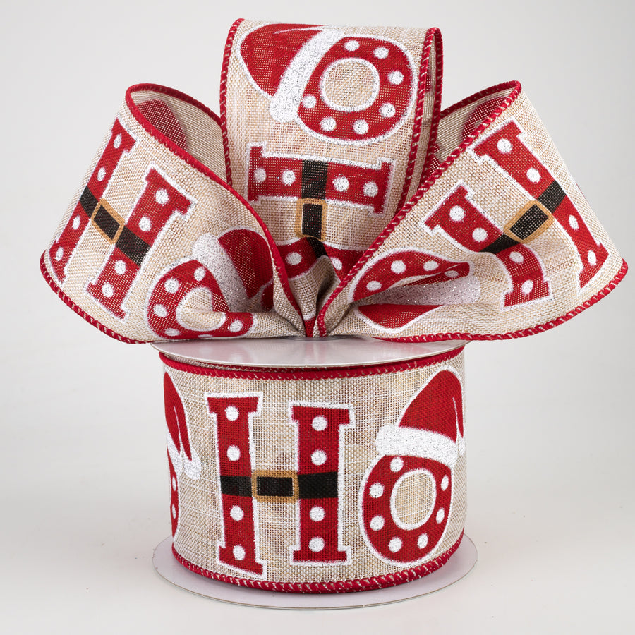 2.5" Ho Ho Ho Santa Hat Letters Ribbon (10 Yards) Lifestyle Photo