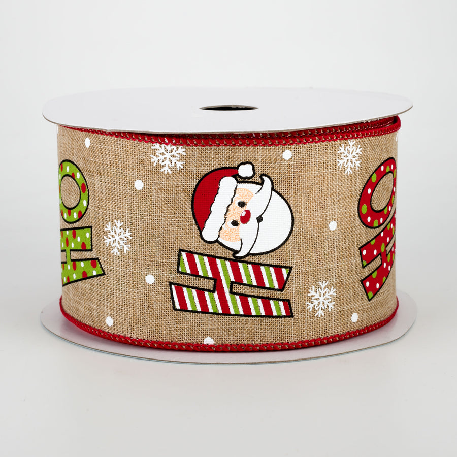 2.5" Ho Ho Ho Santa Ribbon: Beige (10 Yards)