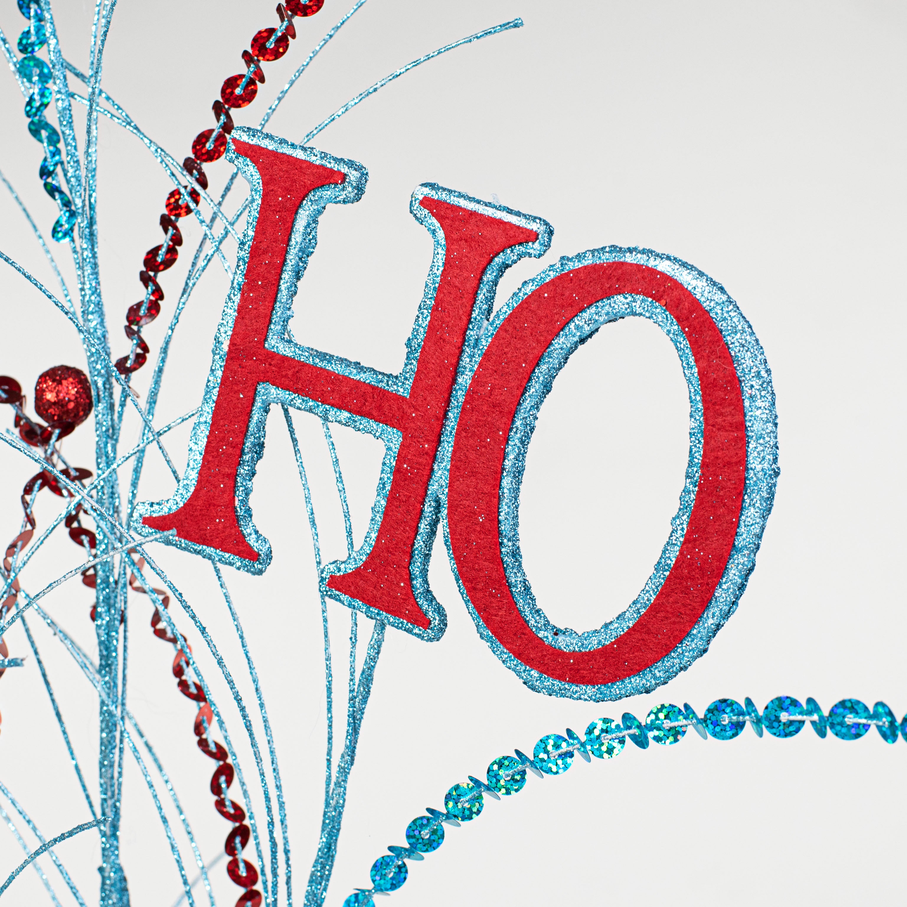 37" HO HO HO Sequin Spray: Red & Turquoise Lifestyle Photo