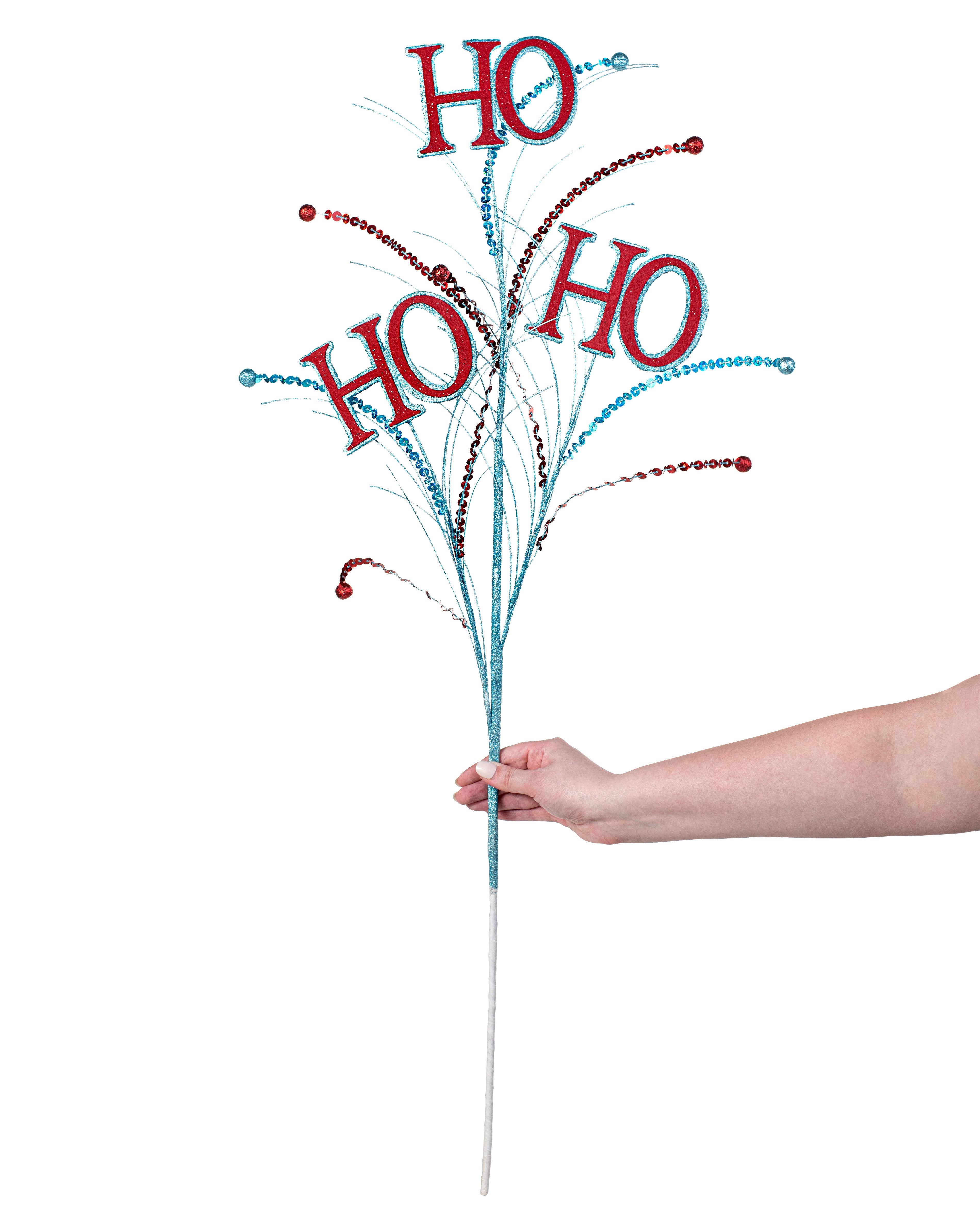 37" HO HO HO Sequin Spray: Red & Turquoise detail photo 3