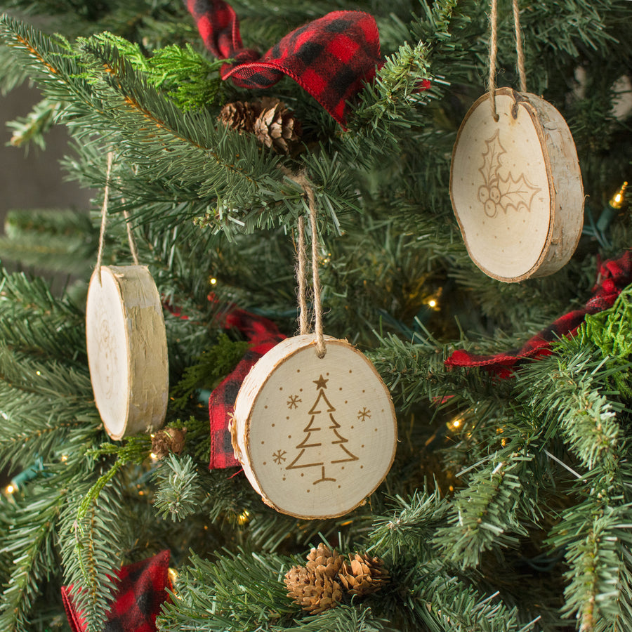 4" Holiday Birch Slice Ornaments: Christmas (6) Lifestyle Photo