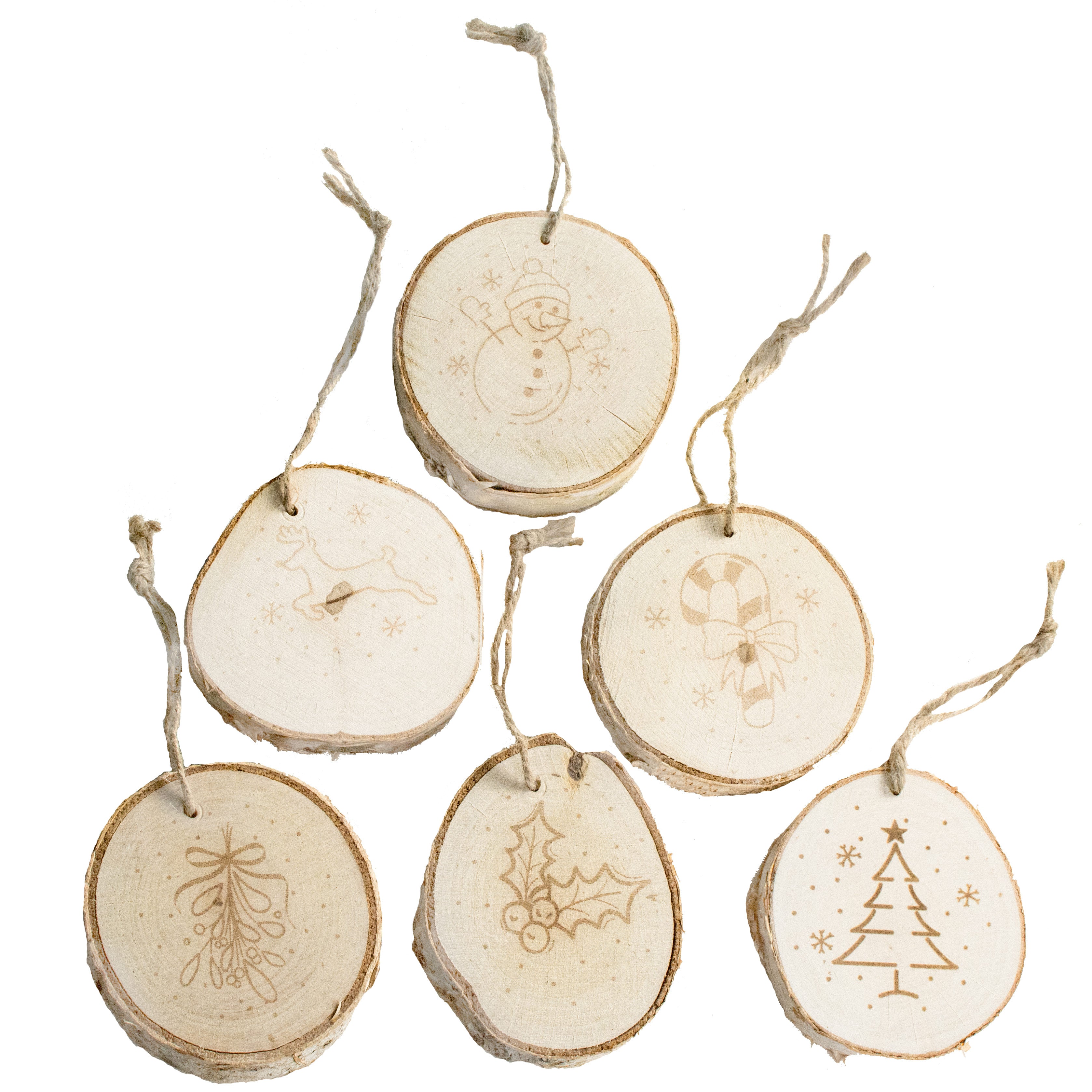 4" Holiday Birch Slice Ornaments: Christmas (6) Item Number: XA108399