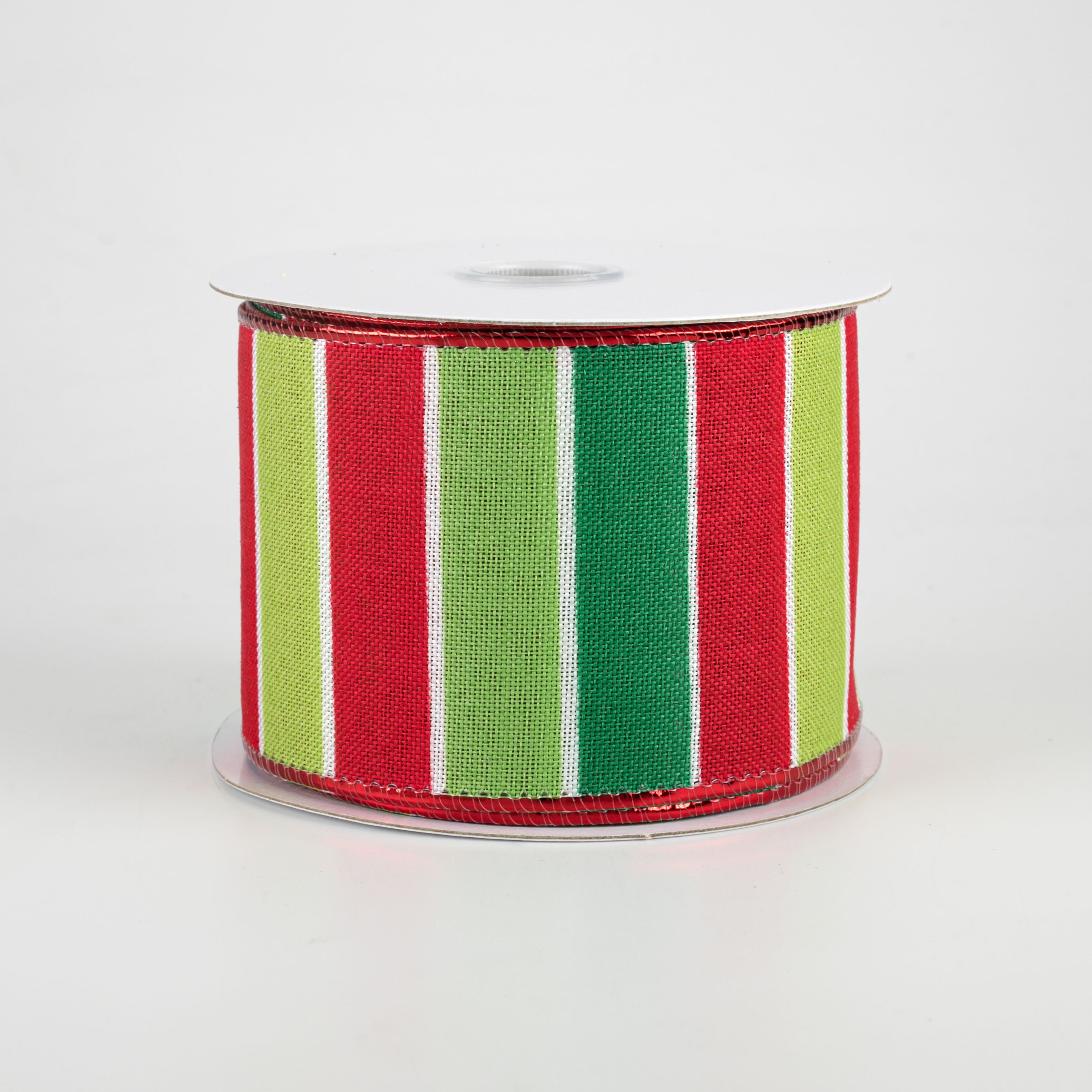 2.5" Holiday Bright Stripes Ribbon: Emerald, Lime, Fresh, Red (10 Yards) Item Number: 71006-40-17