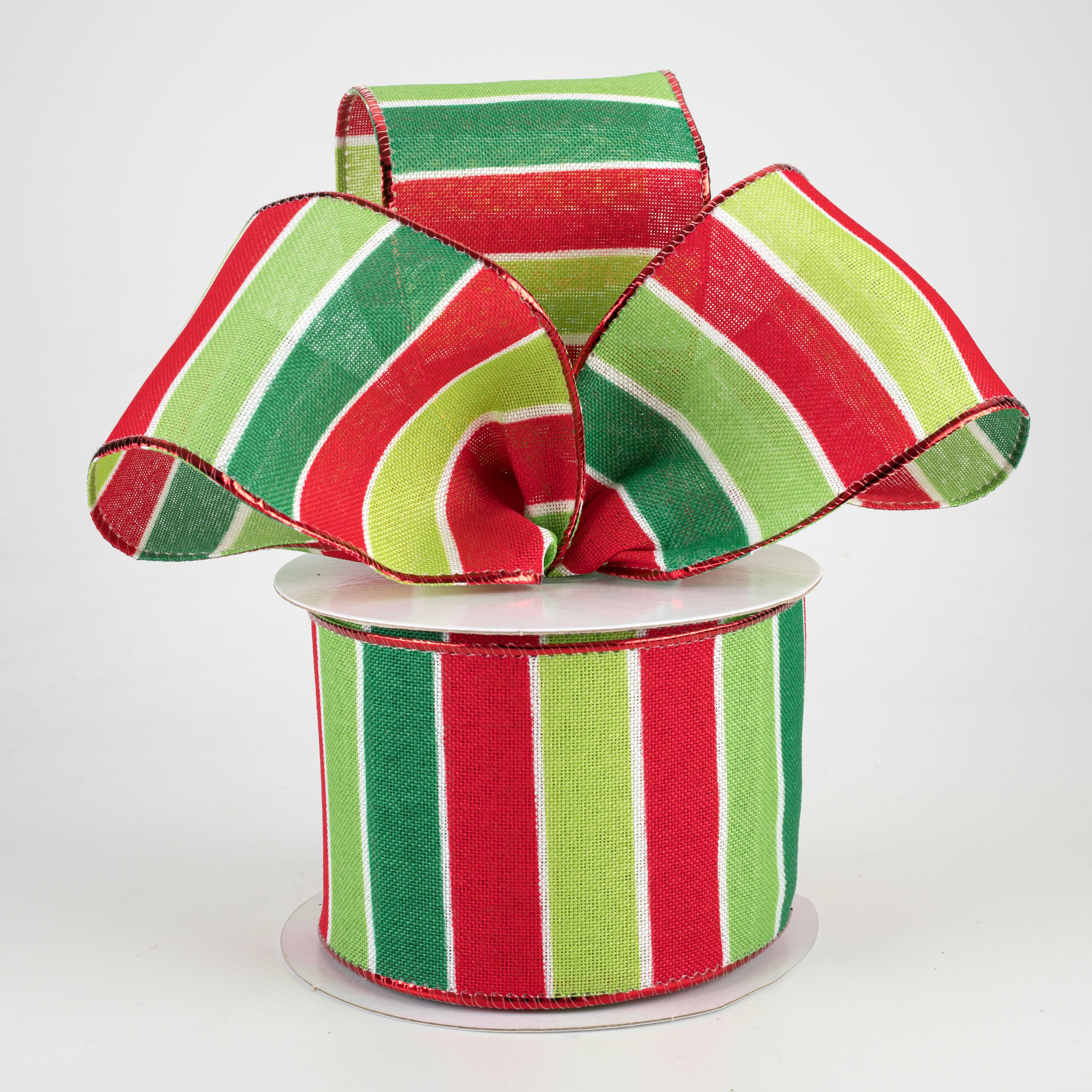 2.5" Holiday Bright Stripes Ribbon: Emerald, Lime, Fresh, Red (10 Yards) Lifestyle Photo