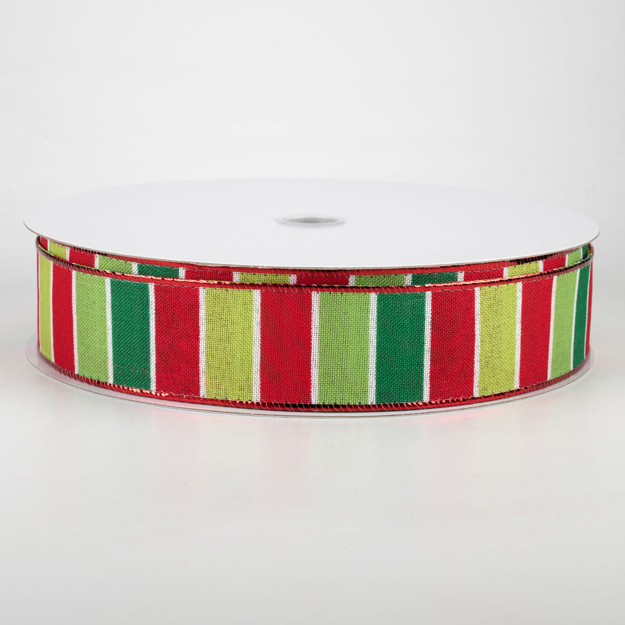 1.5" Holiday Bright Stripes Ribbon: Emerald, Lime, Fresh, Red (50 Yards)