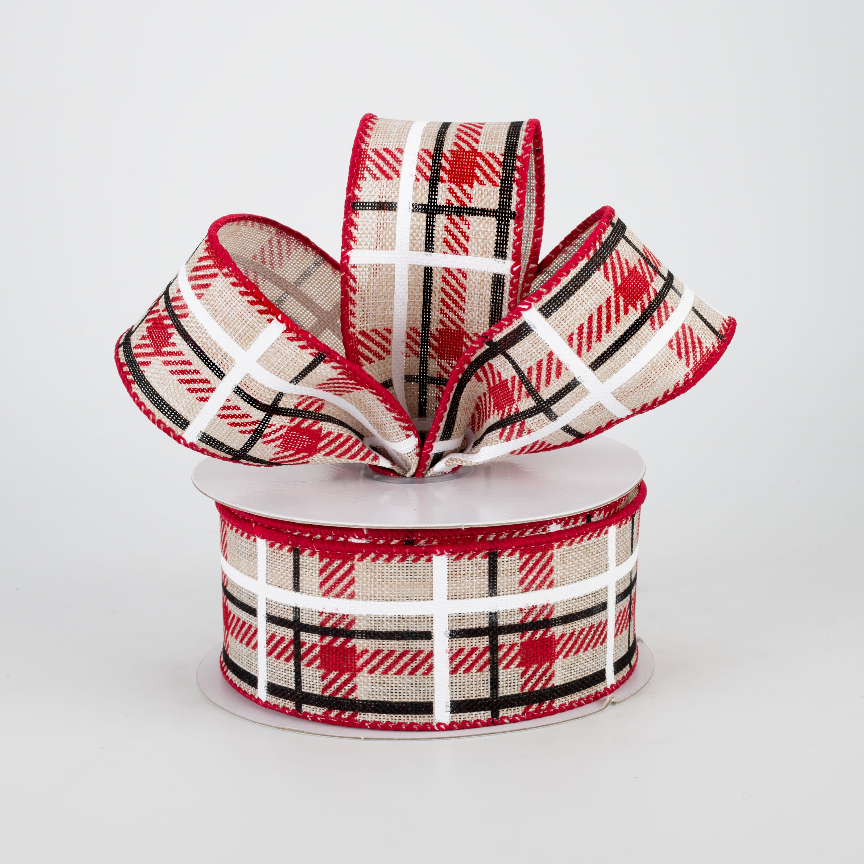 1.5" Holiday Plaid Ribbon: Ivory, Red, Black (10 Yards) Lifestyle Photo