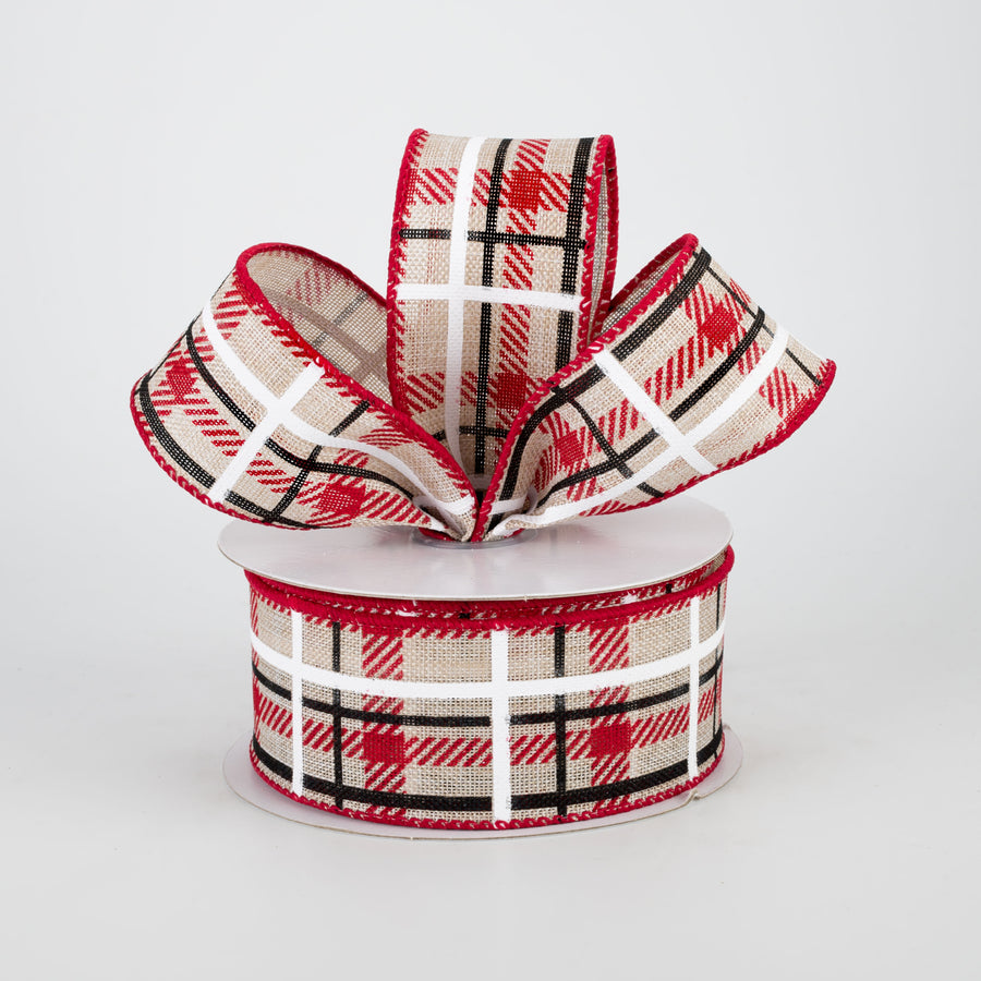 1.5" Holiday Plaid Ribbon: Ivory, Red, Black (10 Yards) Lifestyle Photo
