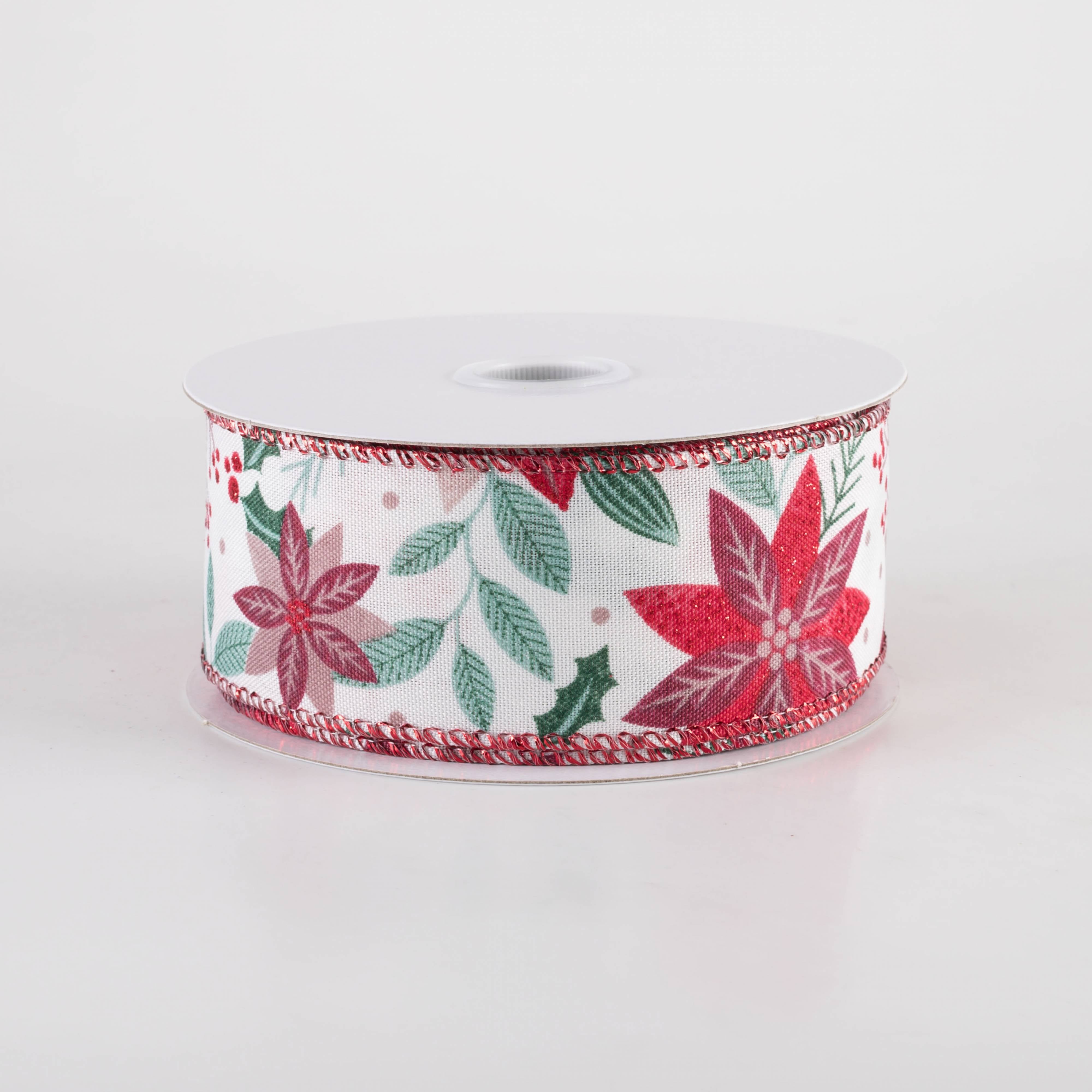 1.5" Holiday Poinsettia Ribbon: Reds on White (10 Yards) Item Number: 71491-09-18