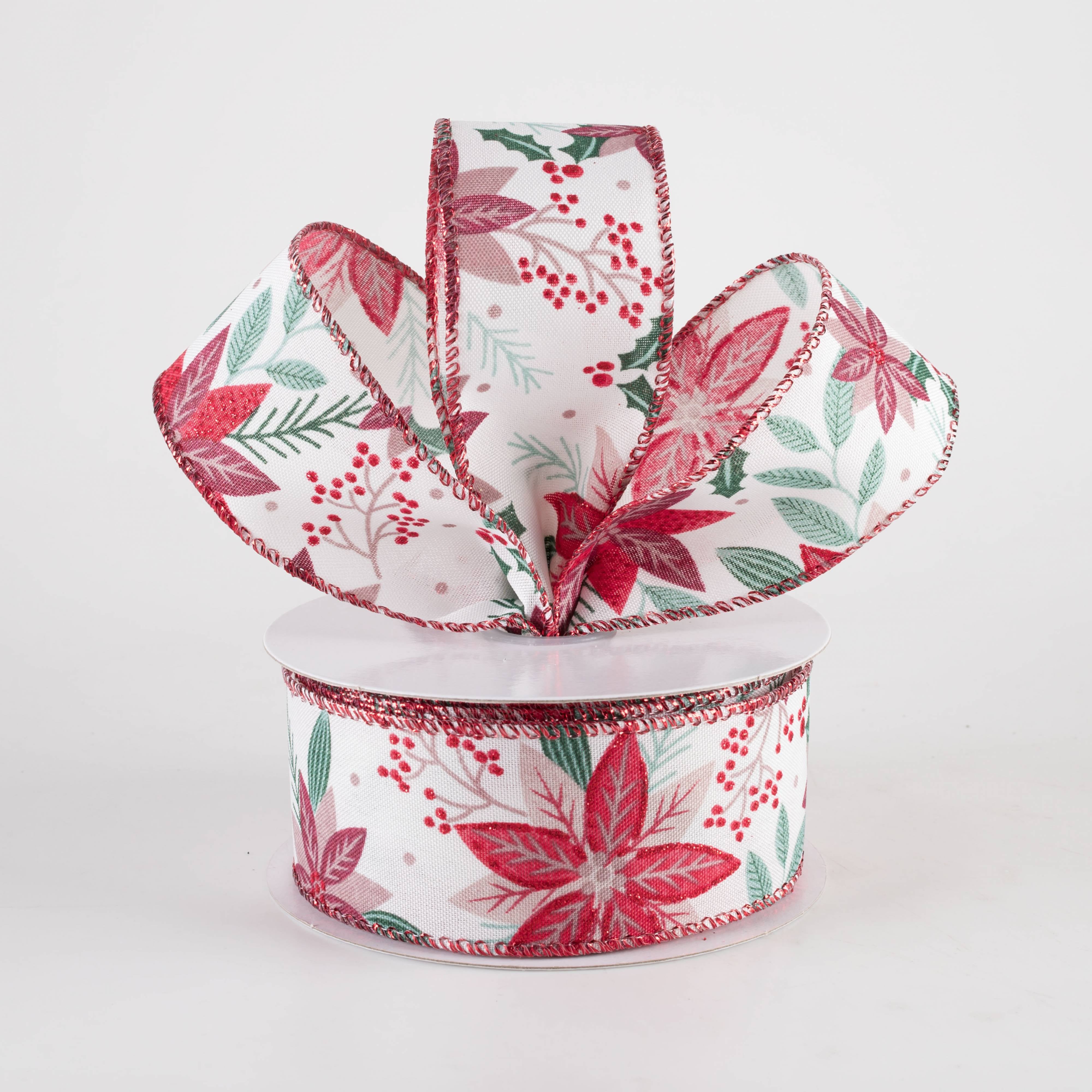 1.5" Holiday Poinsettia Ribbon: Reds on White (10 Yards) Lifestyle Photo