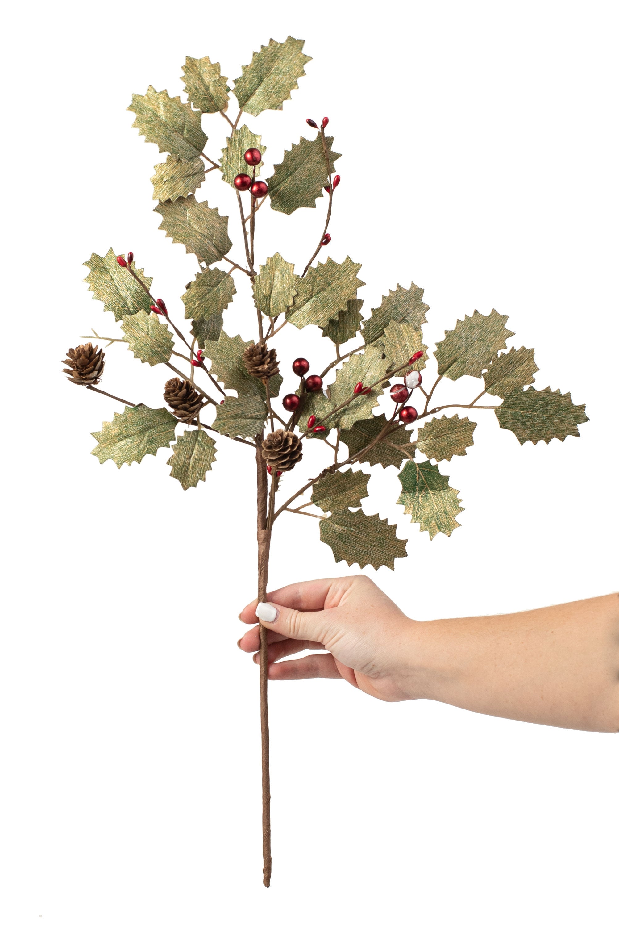 21" Holly Berry Pinecone Spray detail photo 3