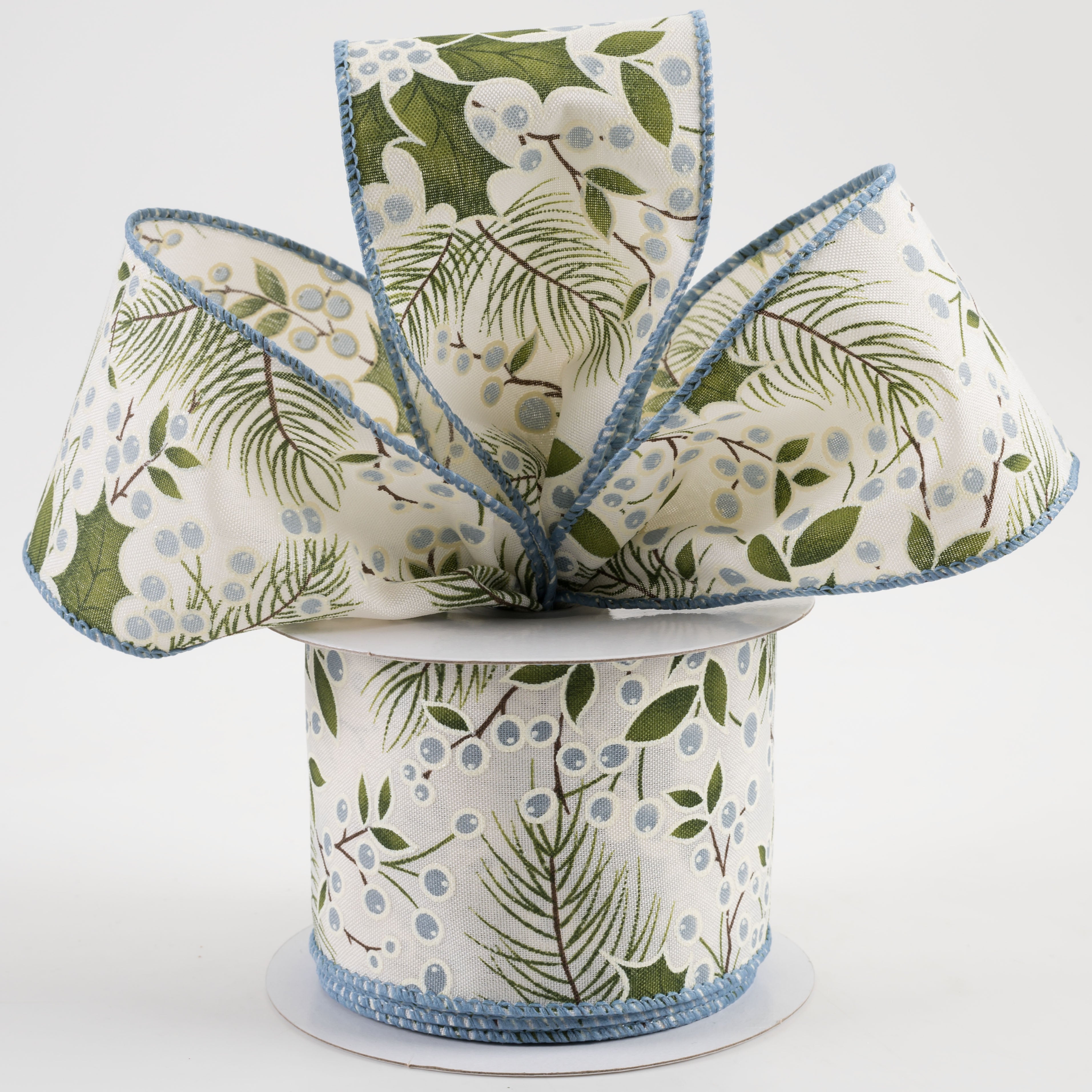 2.5" Holly Berry Ribbon: Dusty Blue (10 Yards) Lifestyle Photo