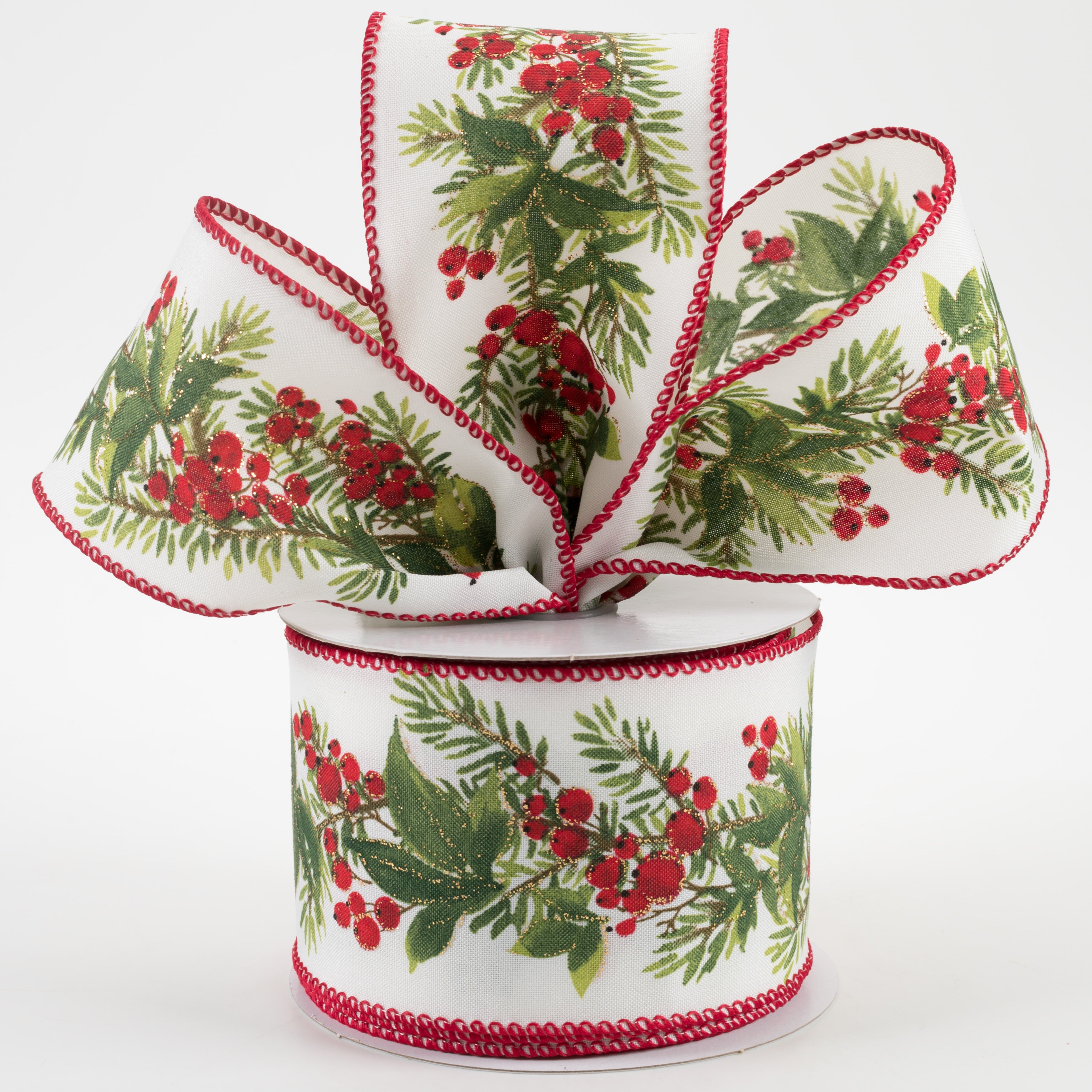 2.5" Holly Garland White Satin Ribbon (10 Yards) Lifestyle Photo