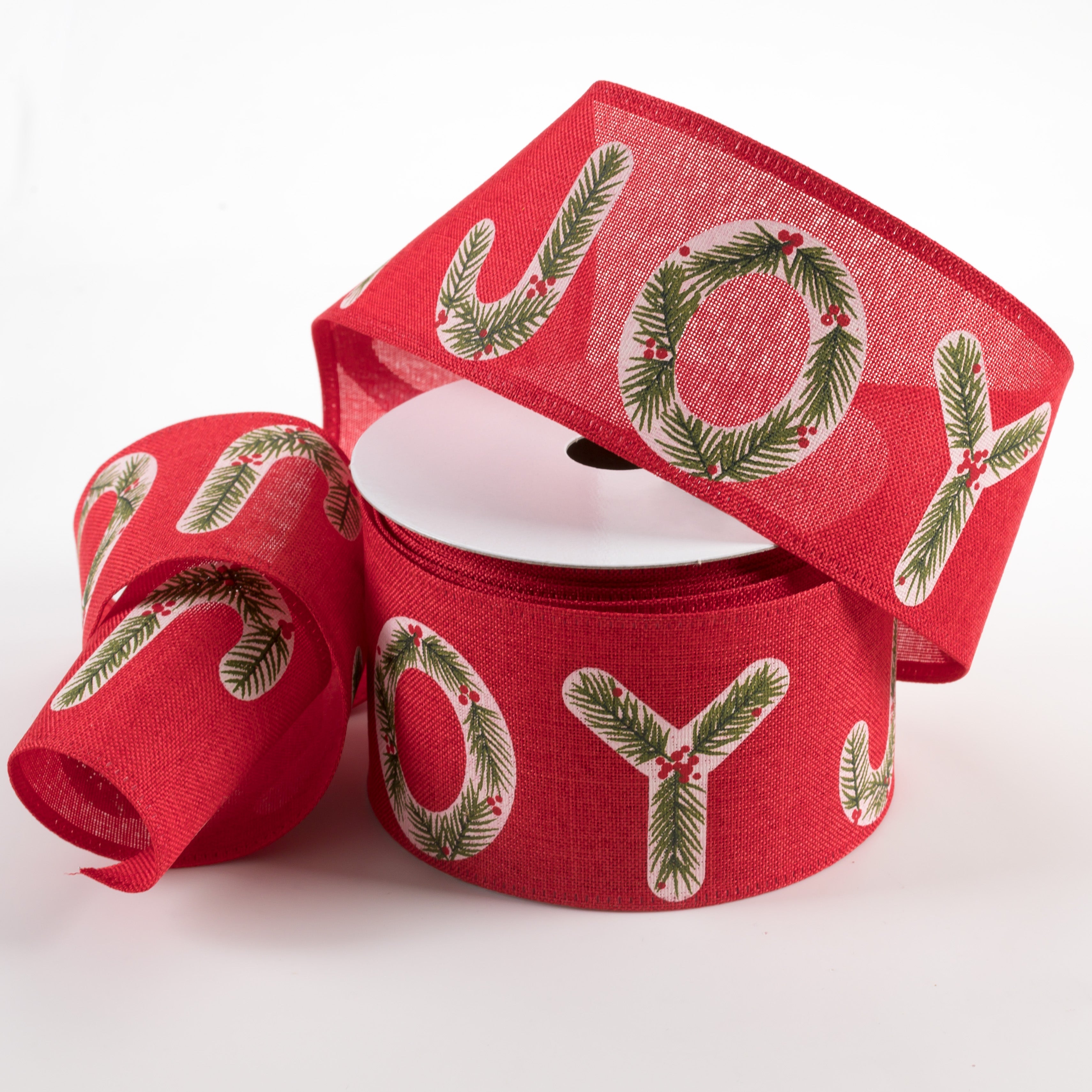 2.5" Holly Joy Linen Ribbon: Red (10 Yards) Lifestyle Photo