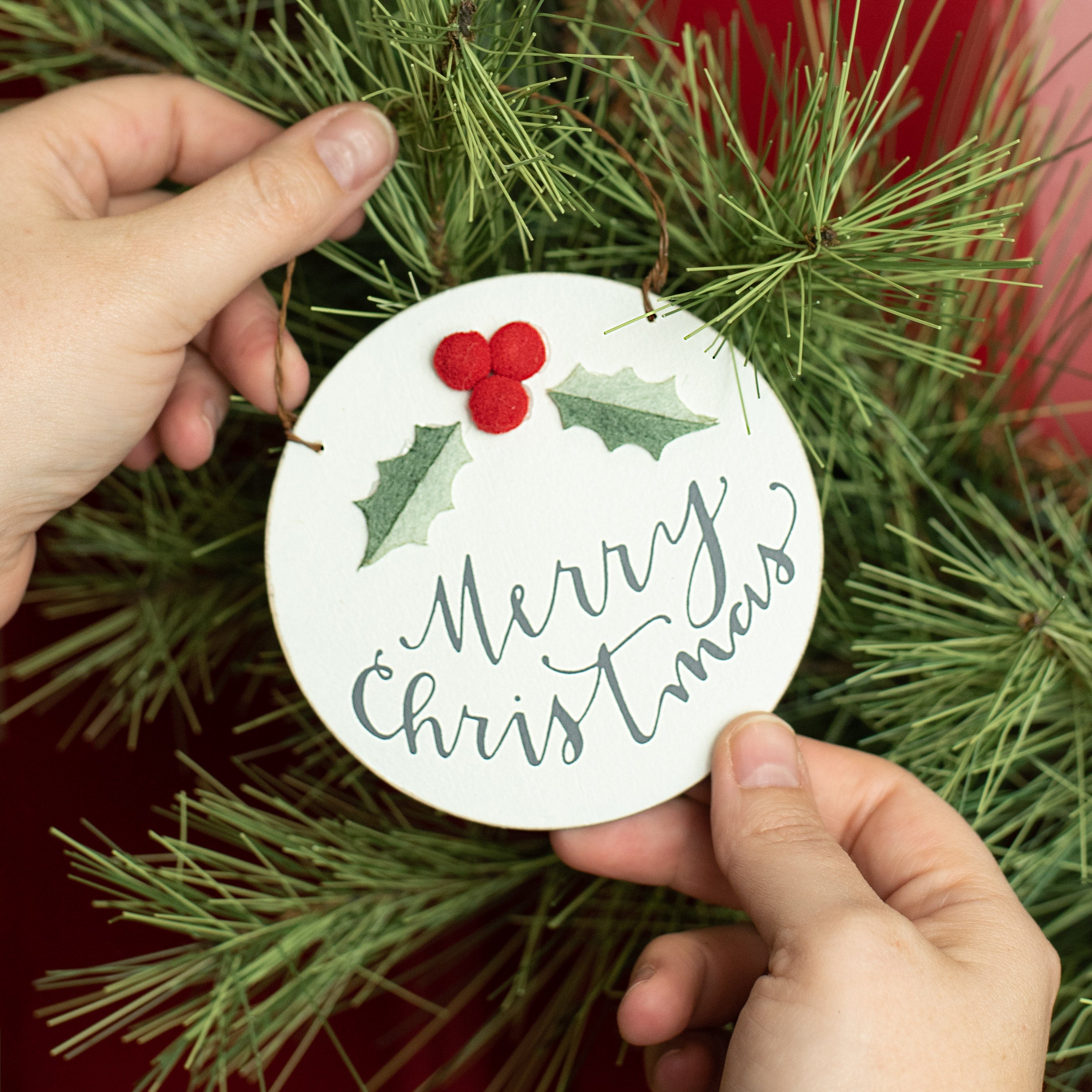4" Holly Ornament: Merry Christmas Lifestyle Photo