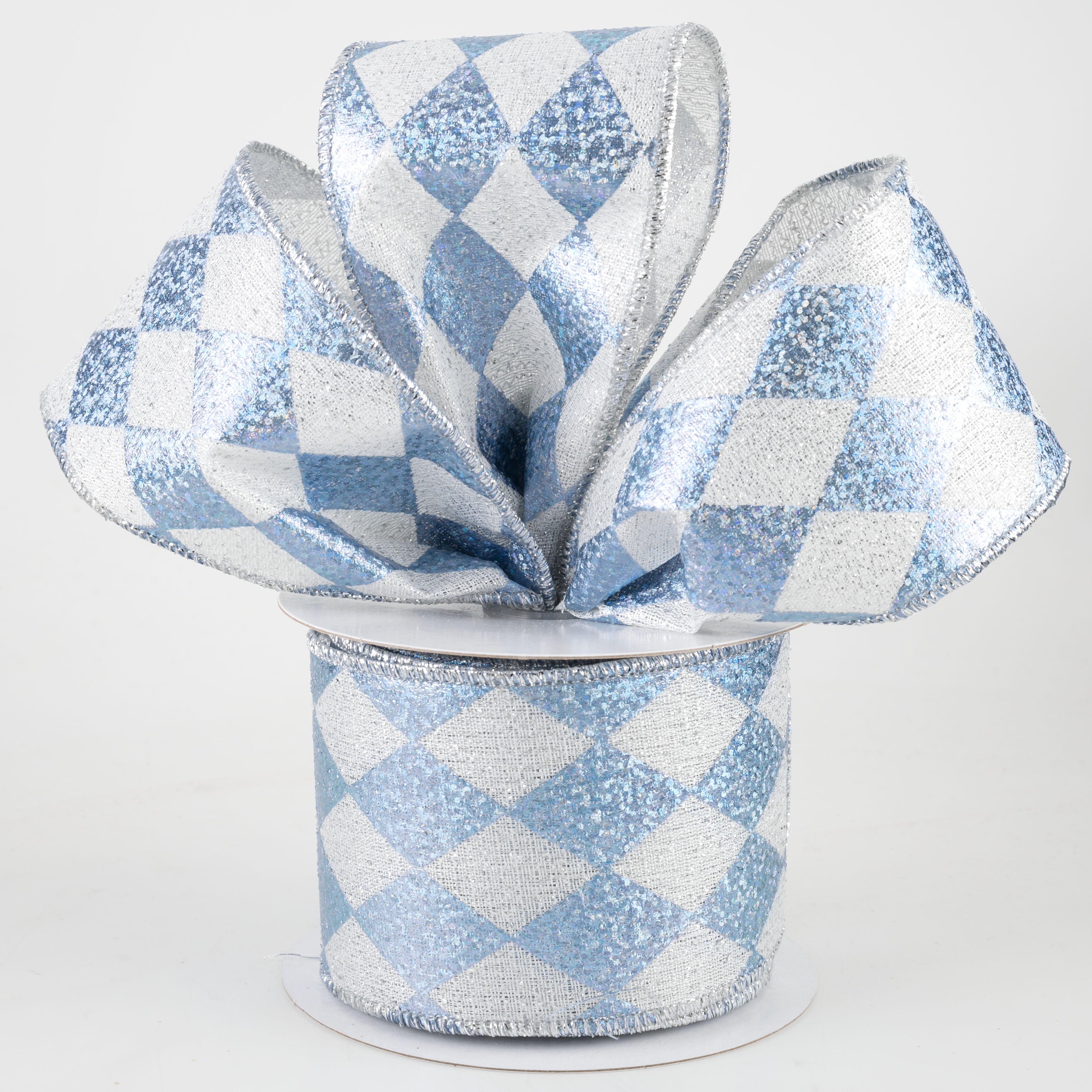 2.5" Holographic Harlequin Ribbon: Silver & Light Blue (10 Yards) Lifestyle Photo