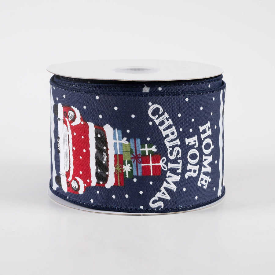 2.5" Home For Christmas Car Satin Ribbon: Navy (10 Yards) Item Number: 71243-40-27