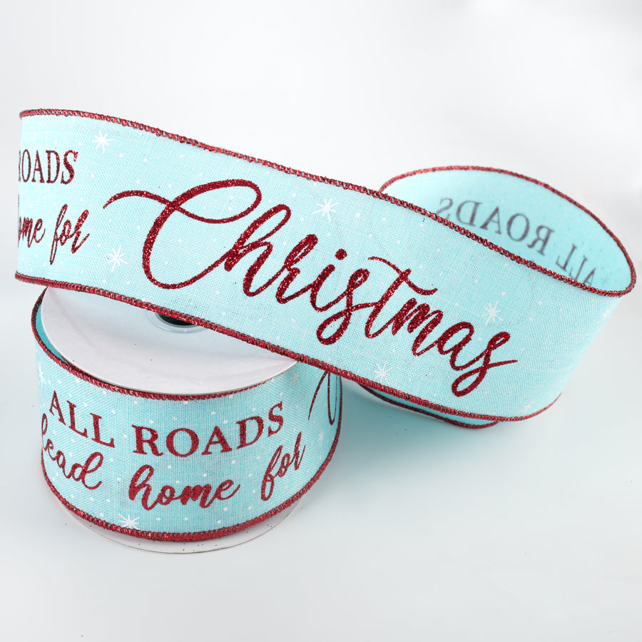 2.5" Home For Christmas Ribbon: Ice Blue (10 Yards) Lifestyle Photo