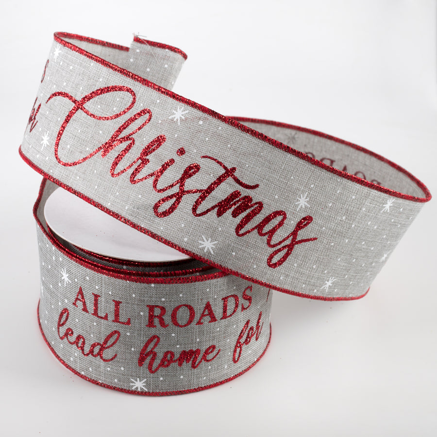 2.5" Home For Christmas Ribbon: Light Grey (10 Yards) Lifestyle Photo