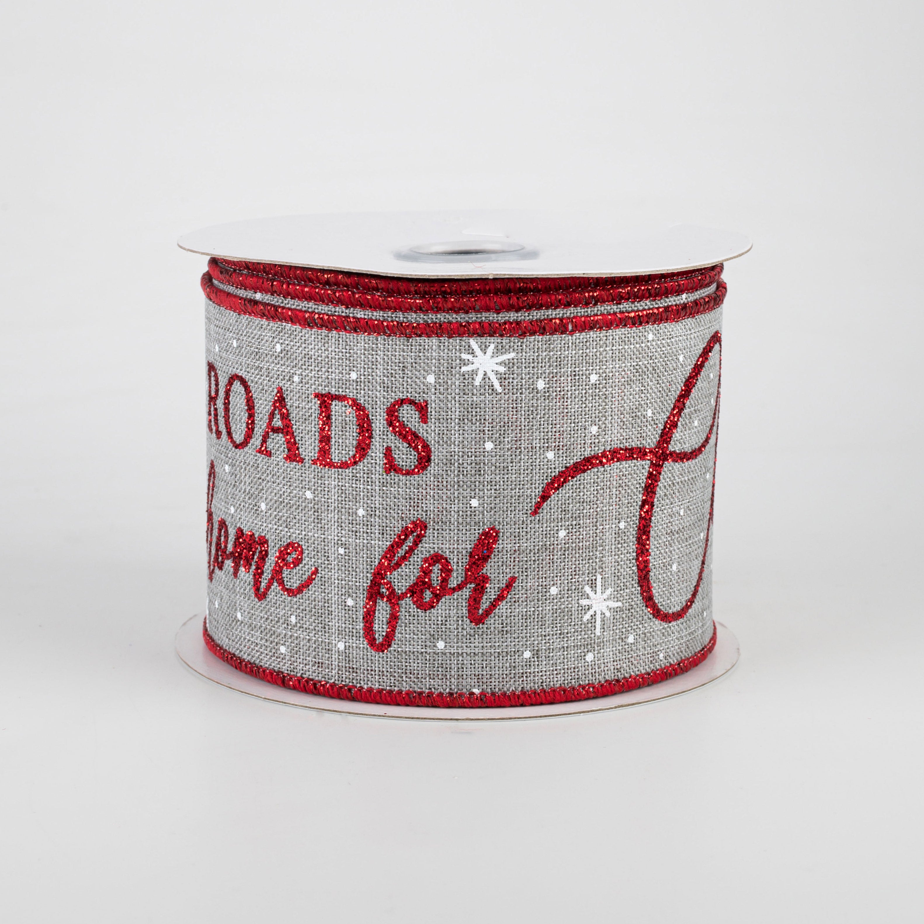 2.5" Home For Christmas Ribbon: Light Grey (10 Yards)