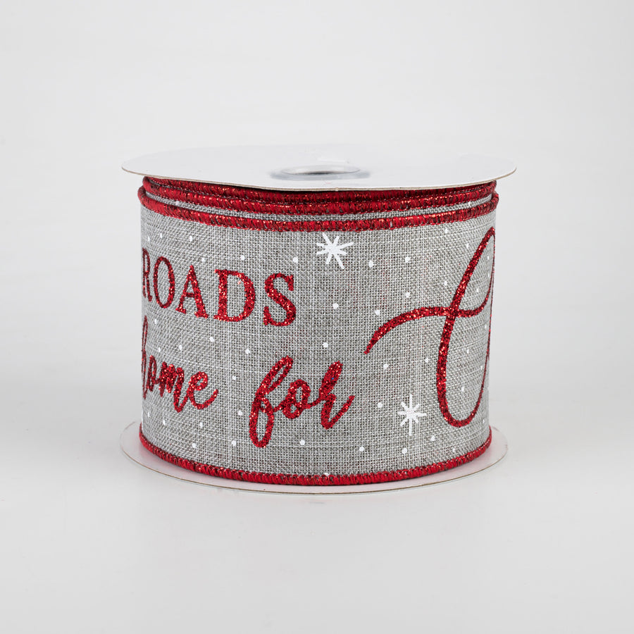 2.5" Home For Christmas Ribbon: Light Grey (10 Yards)
