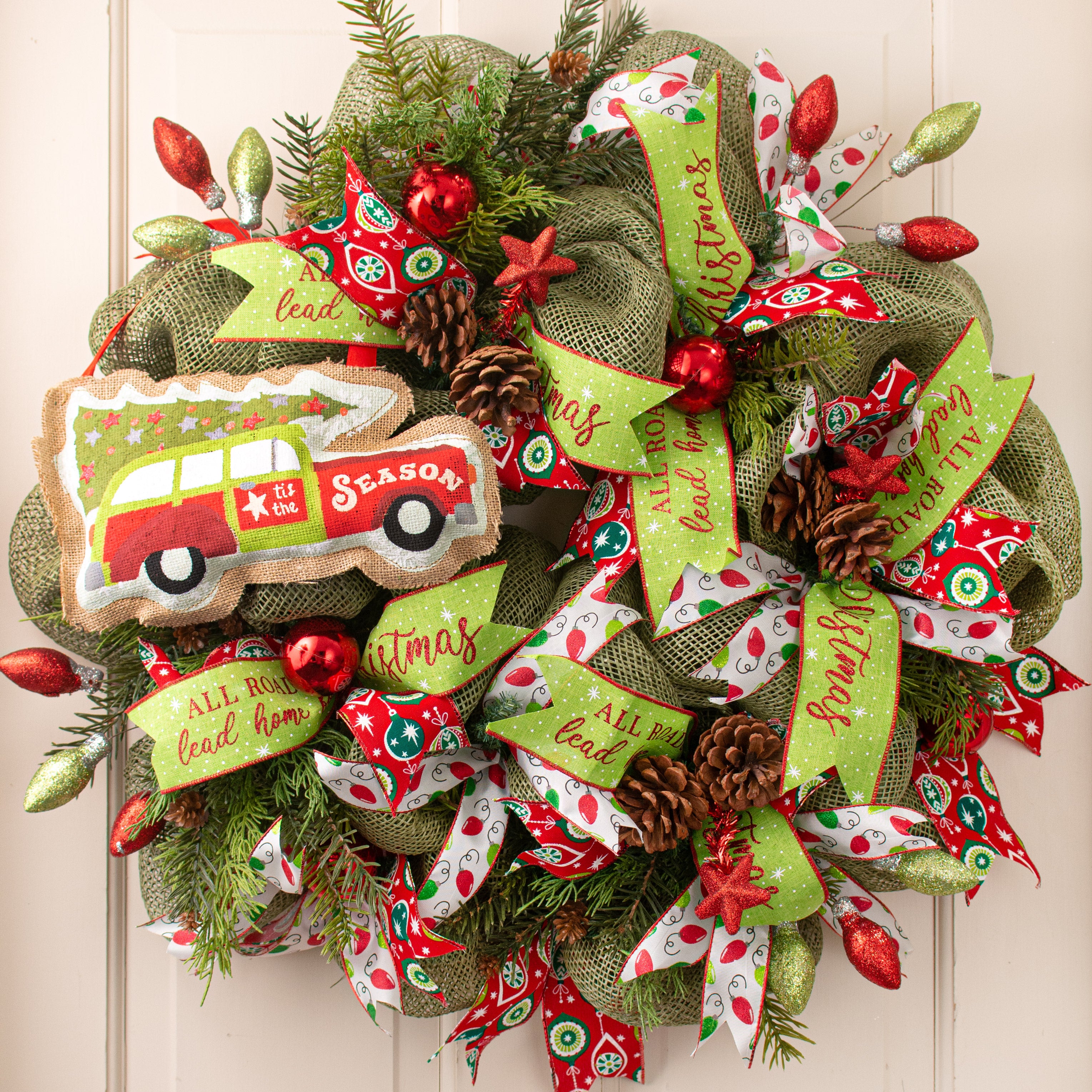 2.5" Home For Christmas Ribbon: Lime Green (10 Yards) detail photo 3