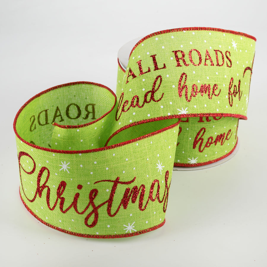 2.5" Home For Christmas Ribbon: Lime Green (10 Yards) Lifestyle Photo