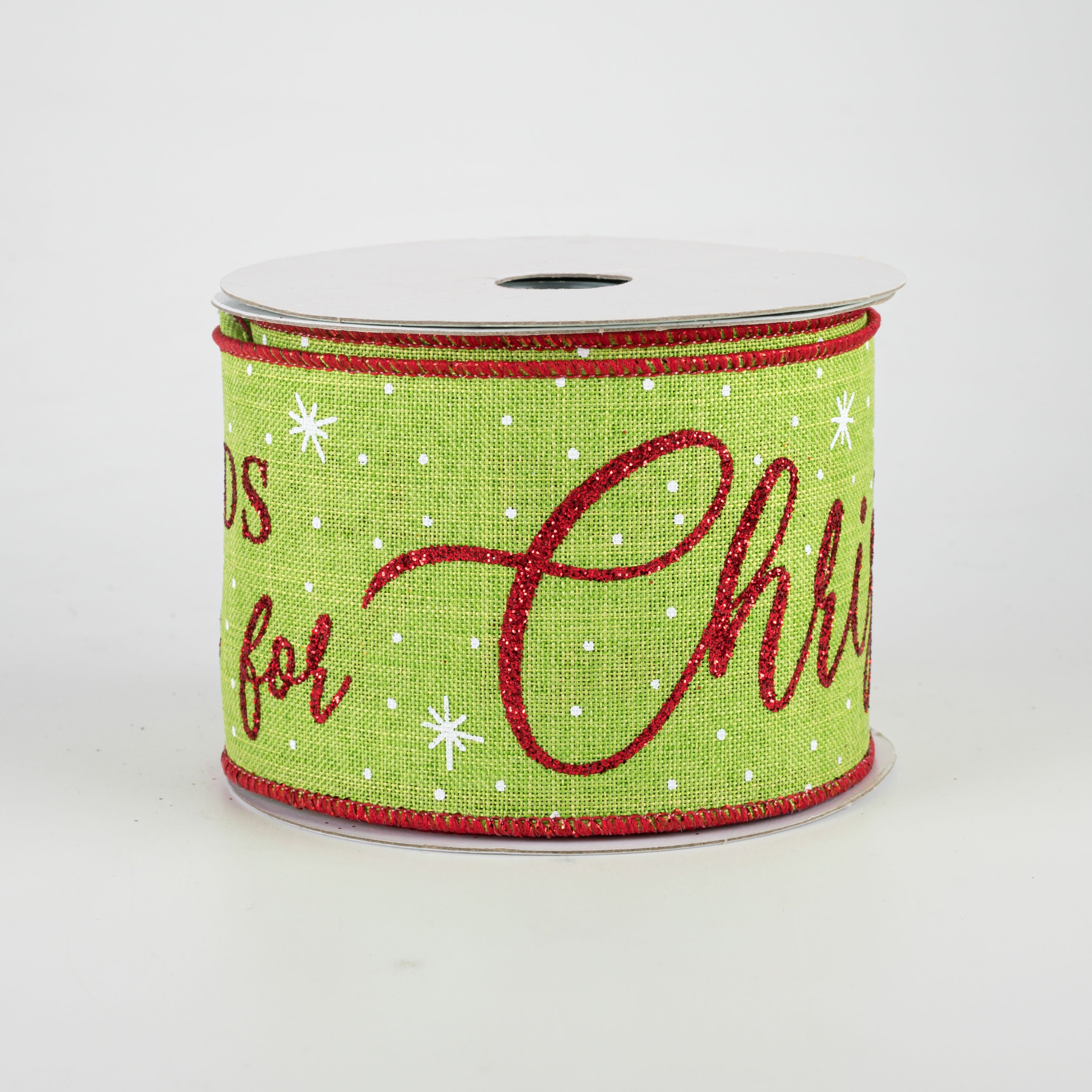 2.5" Home For Christmas Ribbon: Lime Green (10 Yards)