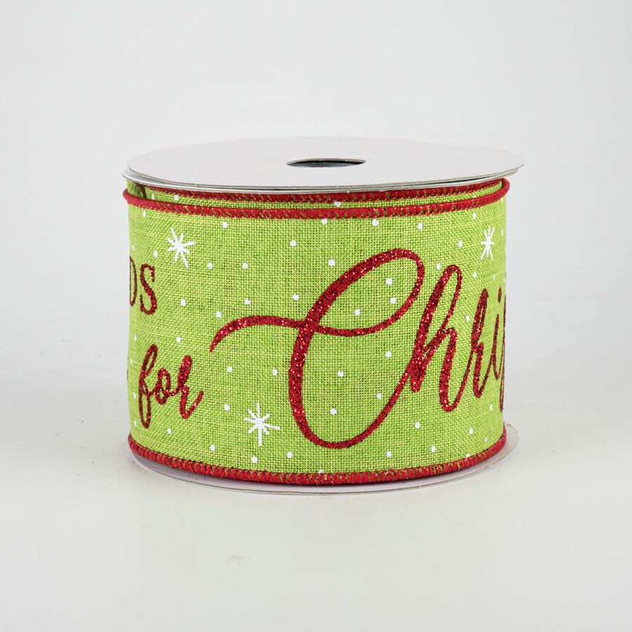 2.5" Home For Christmas Ribbon: Lime Green (10 Yards)