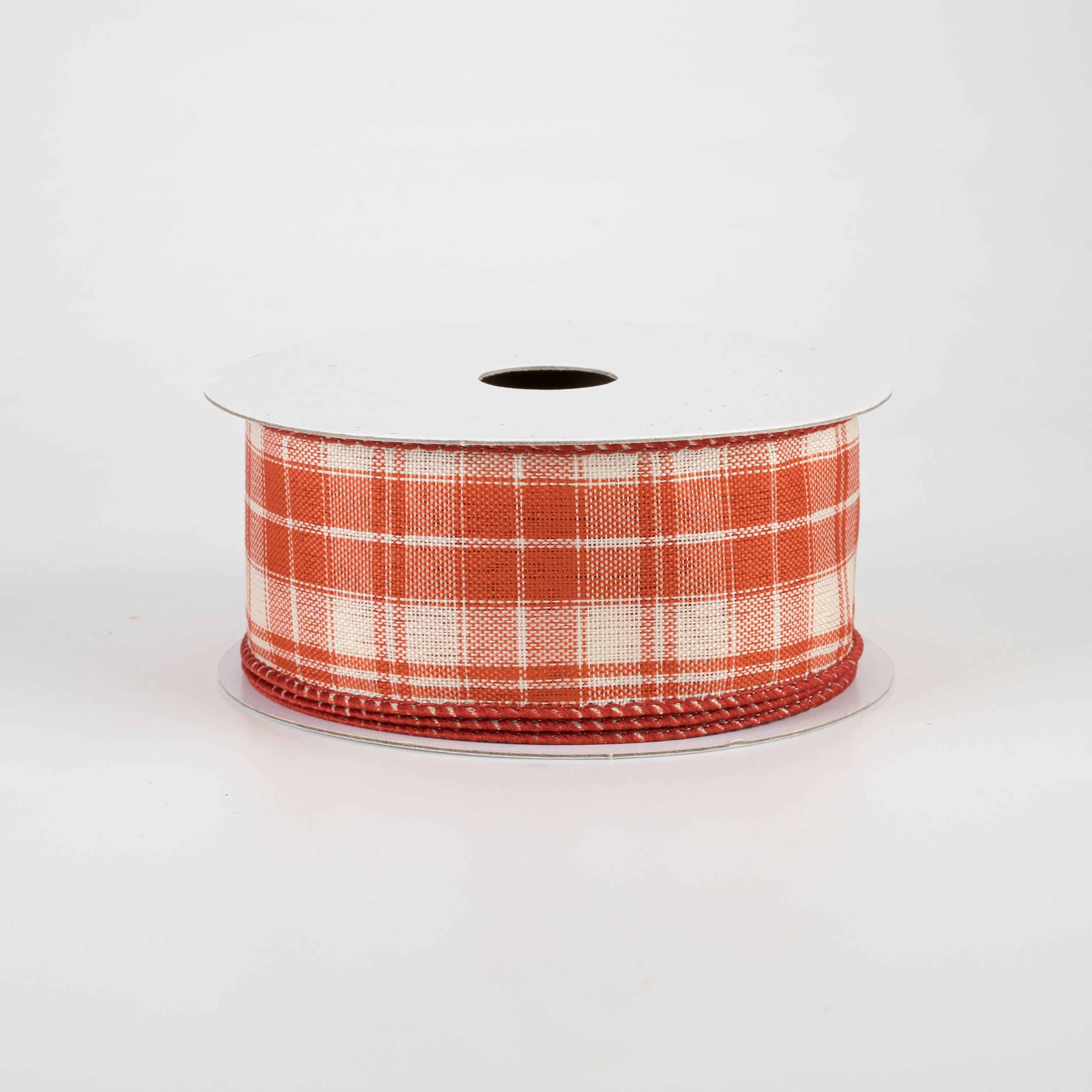 1.5" Homespun Plaid Ribbon: Orange & Cream (10 Yards)