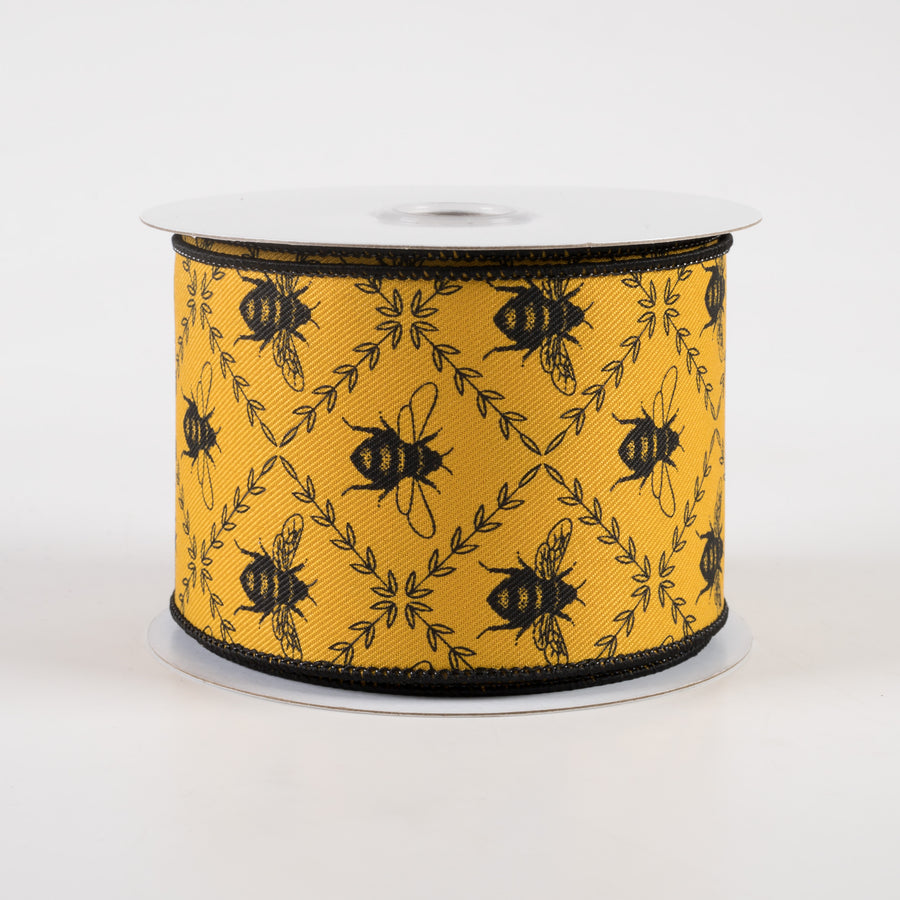 2.5" Honey Bee Trellis Ribbon: Dark Yellow (10 Yards)