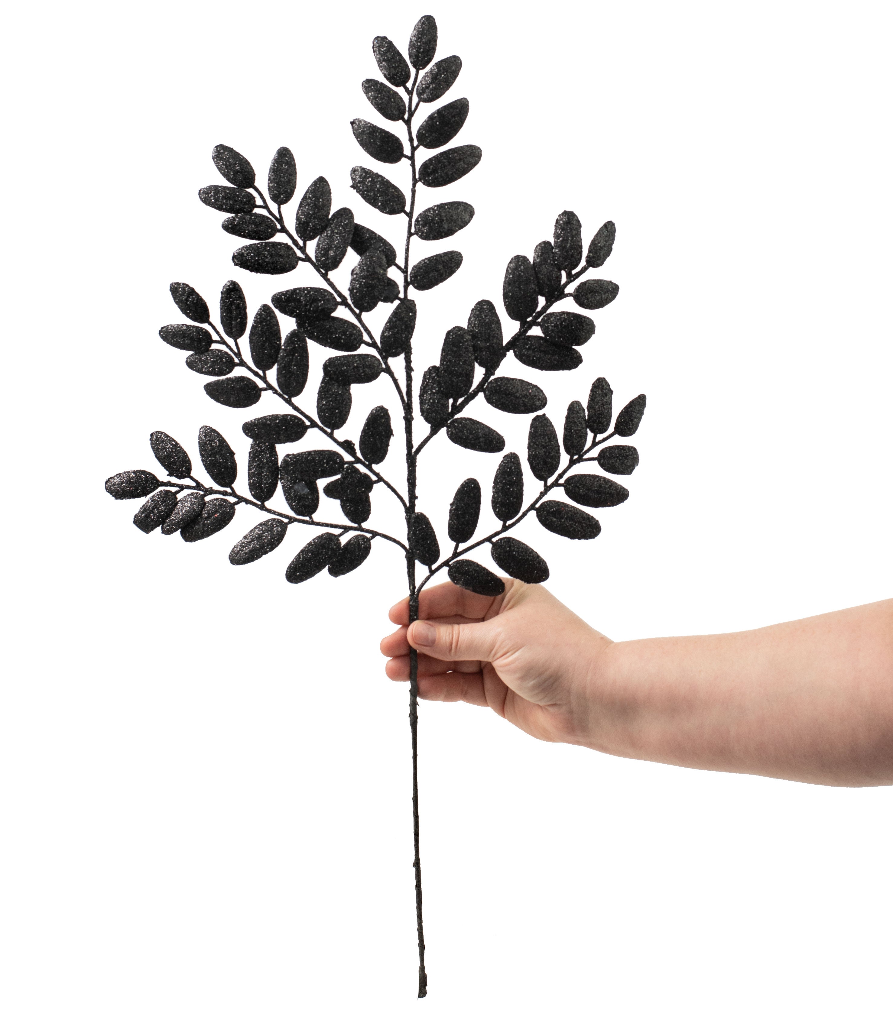 22" Honey Locust Leaf Glitter Spray: Black detail photo 3