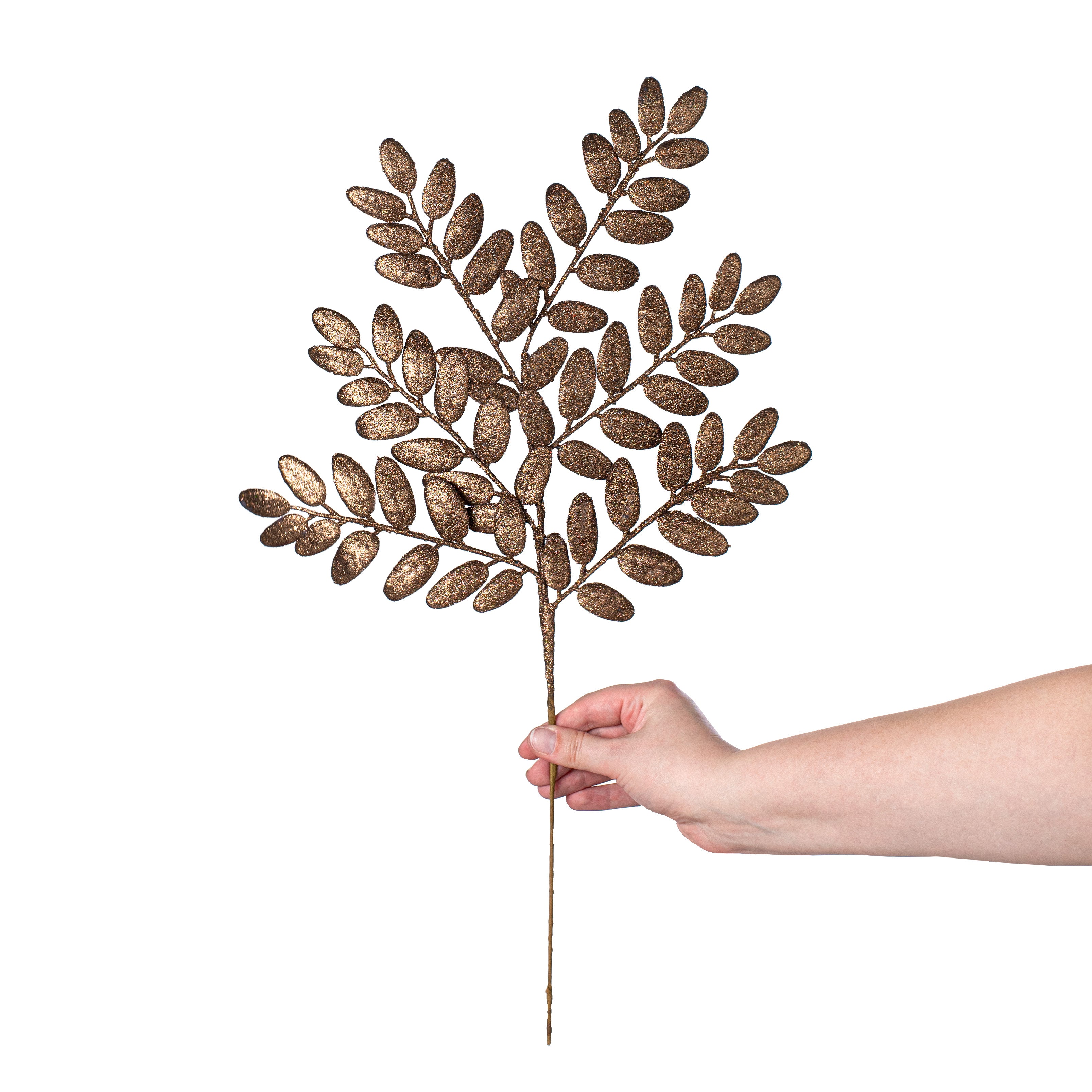 22" Honey Locust Leaf Glitter Spray: Deep Brown detail photo 3